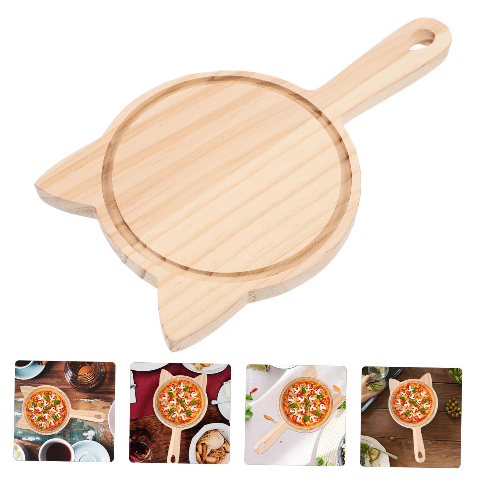 Alipis Pizza Board Handle for Oven Round Cheese Plate Portable Pizza Board Wood Peel Food Serving Tray Perfect for Outdoor Events