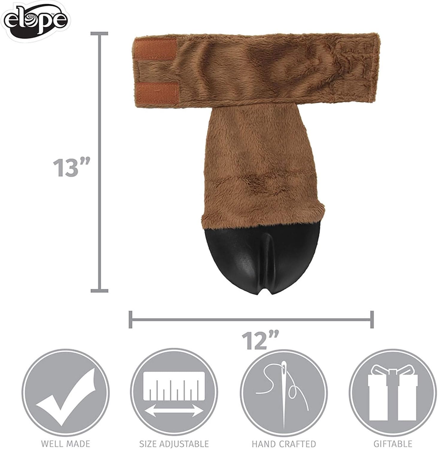 Adult Deer Costume Back Hooves - Plush, Hook & Loop Fasteners, Elastic Foot Straps for Secure Fit