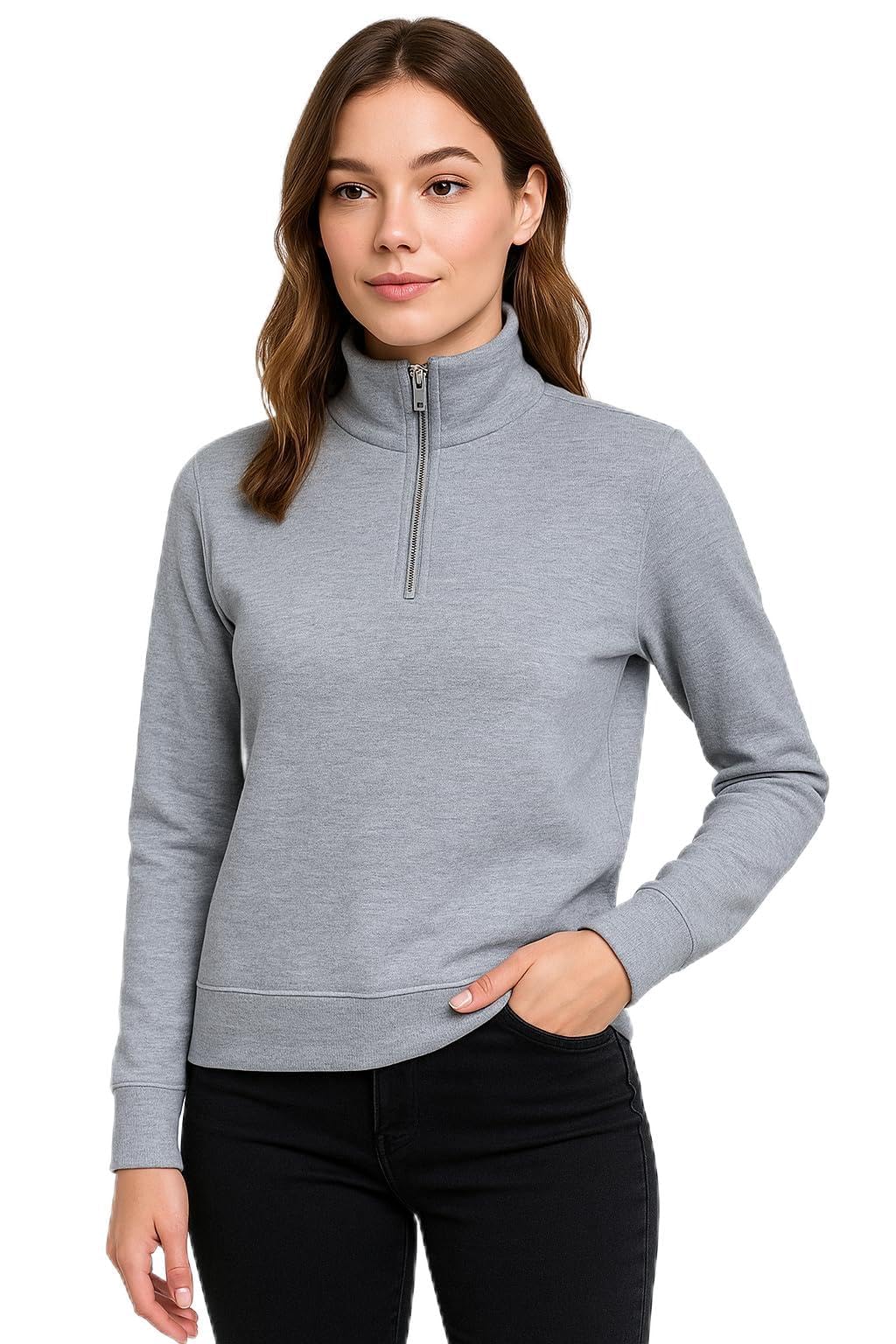fleximaa Women’s Solid Half Zip Sweatshirt-picture-23