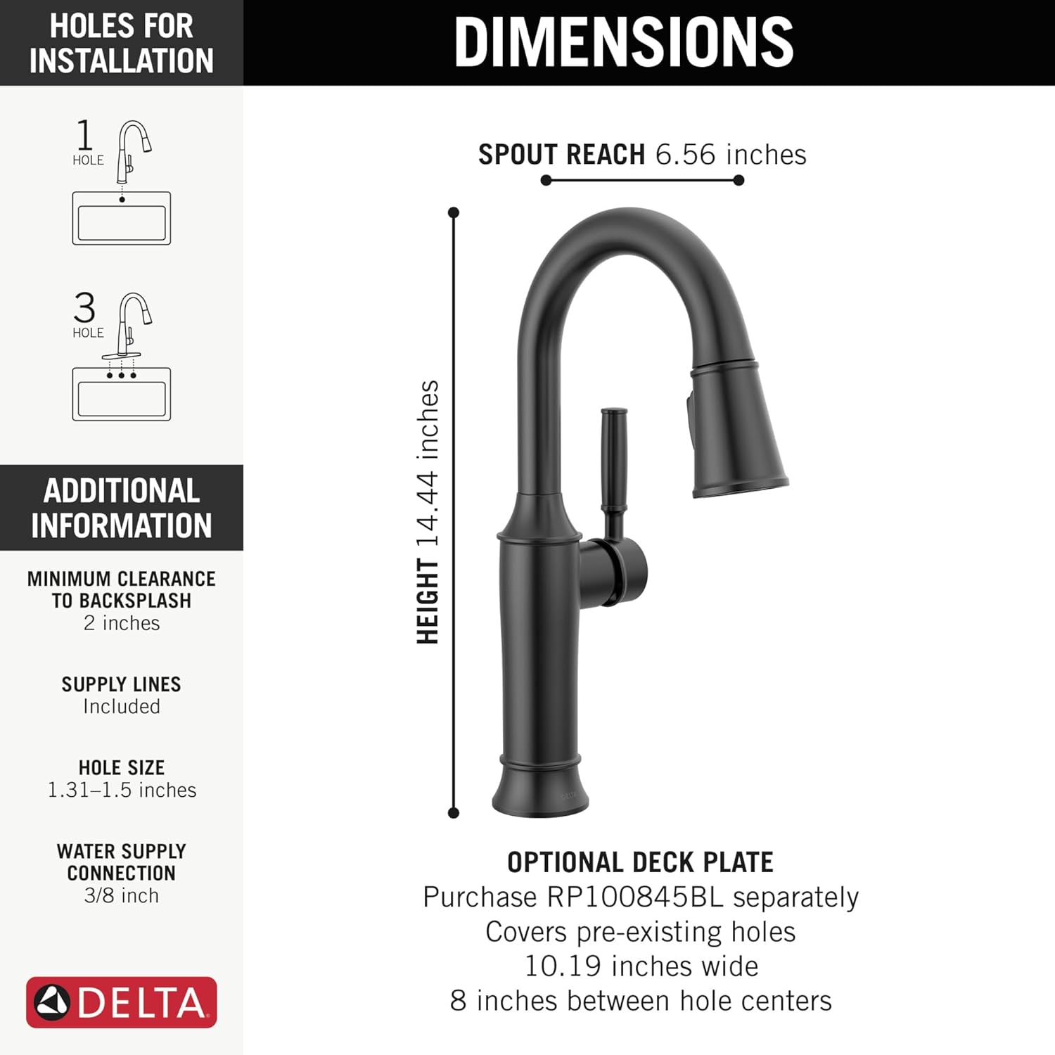 Delta Faucet Renaldi Bar Faucet, Bar Sink Faucet Single Hole Matte Black, Wet Bar Faucets, Prep Sink Faucet, Faucet for Bar Sink, Matte Black 9984-BL-DST