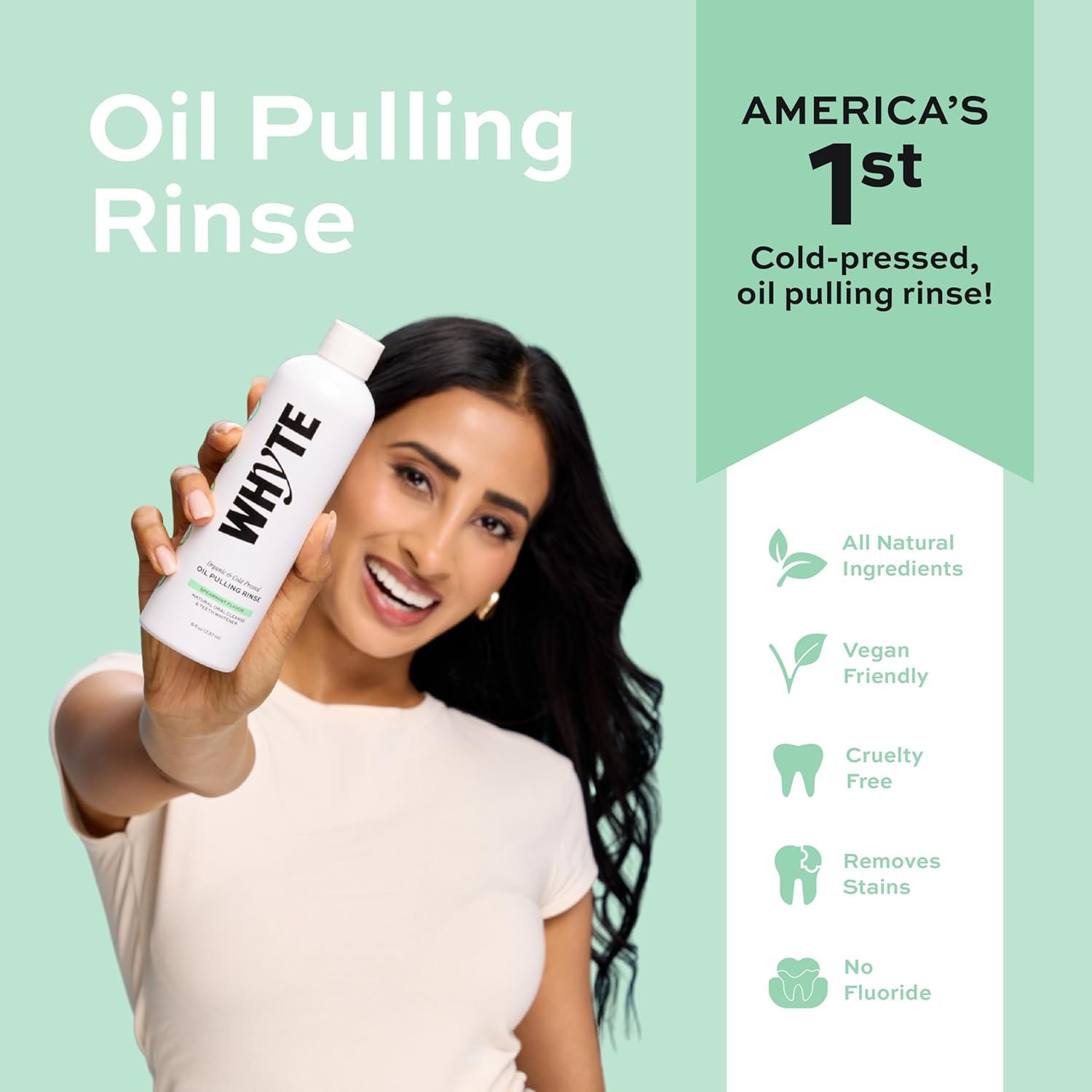 Whyte Organic Coconut Oil Pulling Mouthwash for Teeth Whitening & Gum Health (Spearmint)