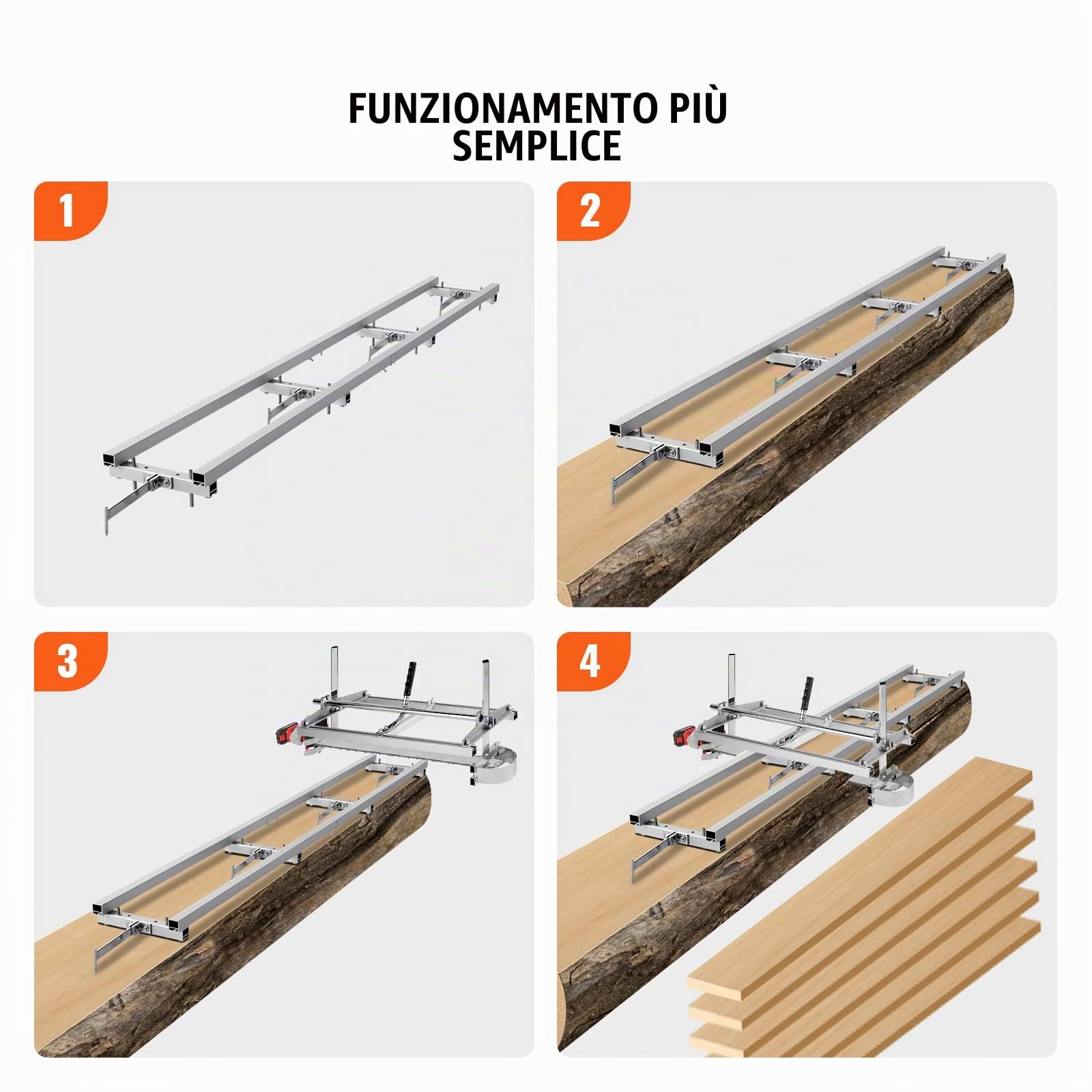 VEVOR Guida per Fresatura da 274cm, Kit di Barre Trasversali, Guida per Troncatrice a Catena, Sistema di Guida per Segheria in Alluminio Regolabile, Binario Guida per Troncatrice a Catena di Falegname