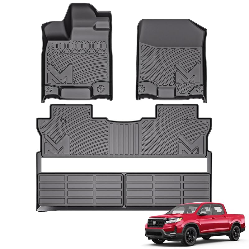 Tapetes automotivos sob medida em TPE preto para Honda Ridgeline Crew Cab 2017–2026, conjunto com 3 peças