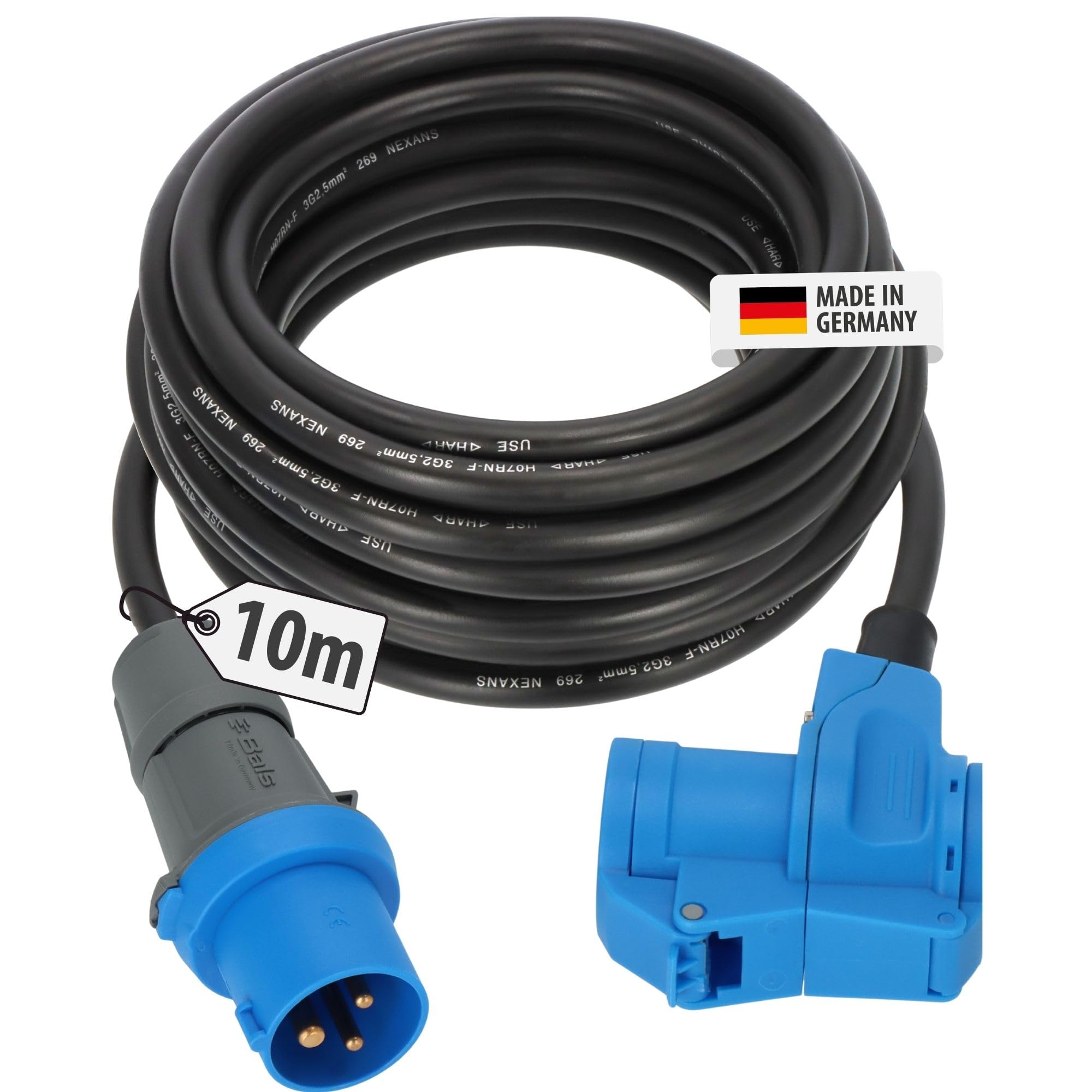 Brennenstuhl Camping CEE-Verlängerungskabel mit CEE-Stecker und Winkelkupplung inkl. Schutzkontakt-Kombisteckdose (10m Kabel in schwarz, 230V/16A, Einsatz im Außenbereich, Made in Germany)