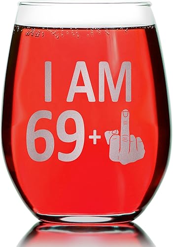 Miniatura 2 de Promotion & Beyond Copa de vino sin tallo con gráfico de dedo de 69 + 1 70 años, divertido regalo de cumpleaños para amigos