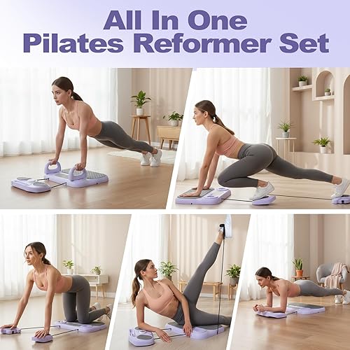 Miniatura 3 de Tabla de Pilates, Reformador de Pilates 6 en 1 para Ejercicio de Core y Cuerpo Completo, Equipo de Gimnasio Portátil para el Hogar con Pantalla