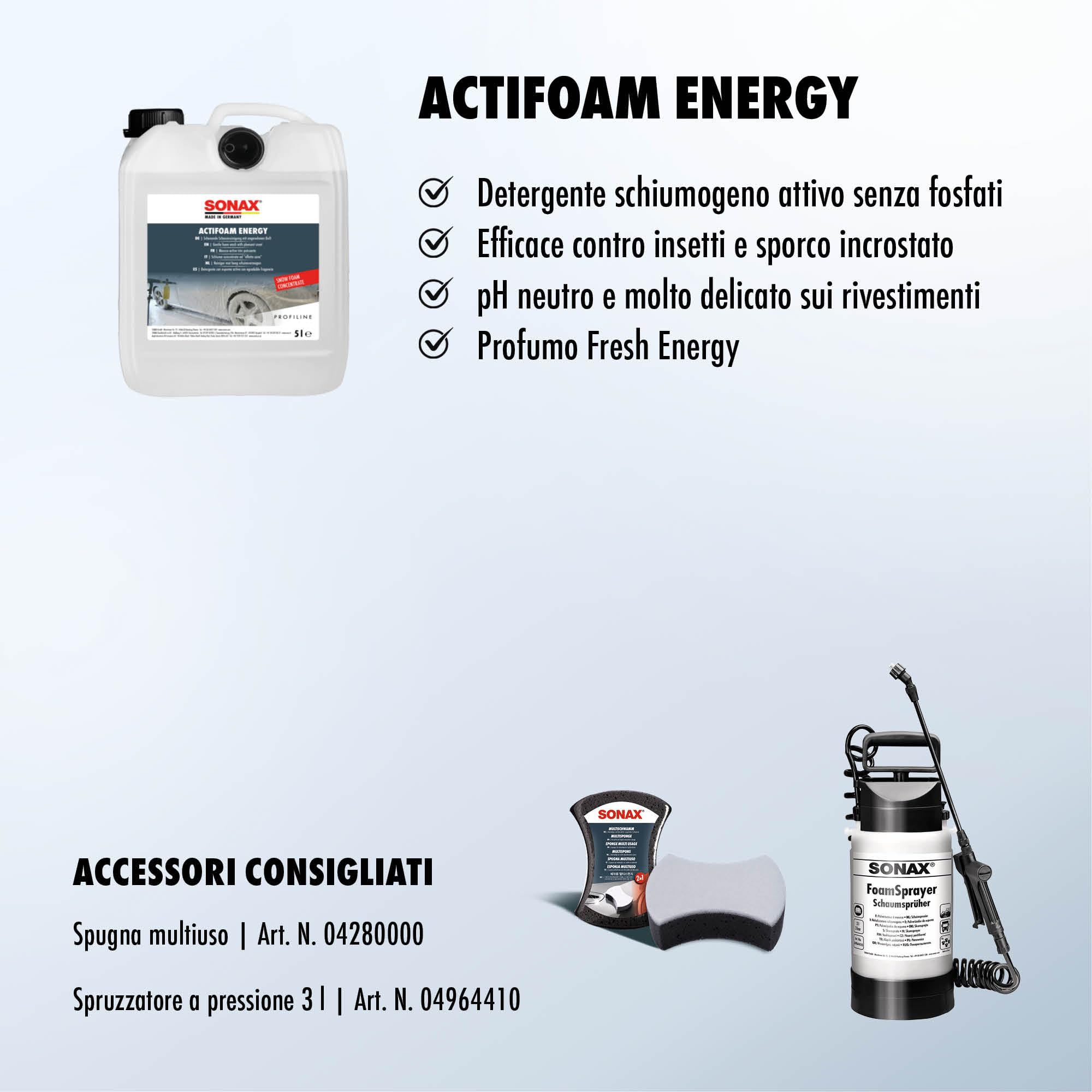 SONAX PROFILINE ActiFoam Energy (5 litri) Detergente potente per la rimozione dello sporco con ottimo sviluppo di schiuma per il lavaggio dell'auto | Art. Nr. 06185050