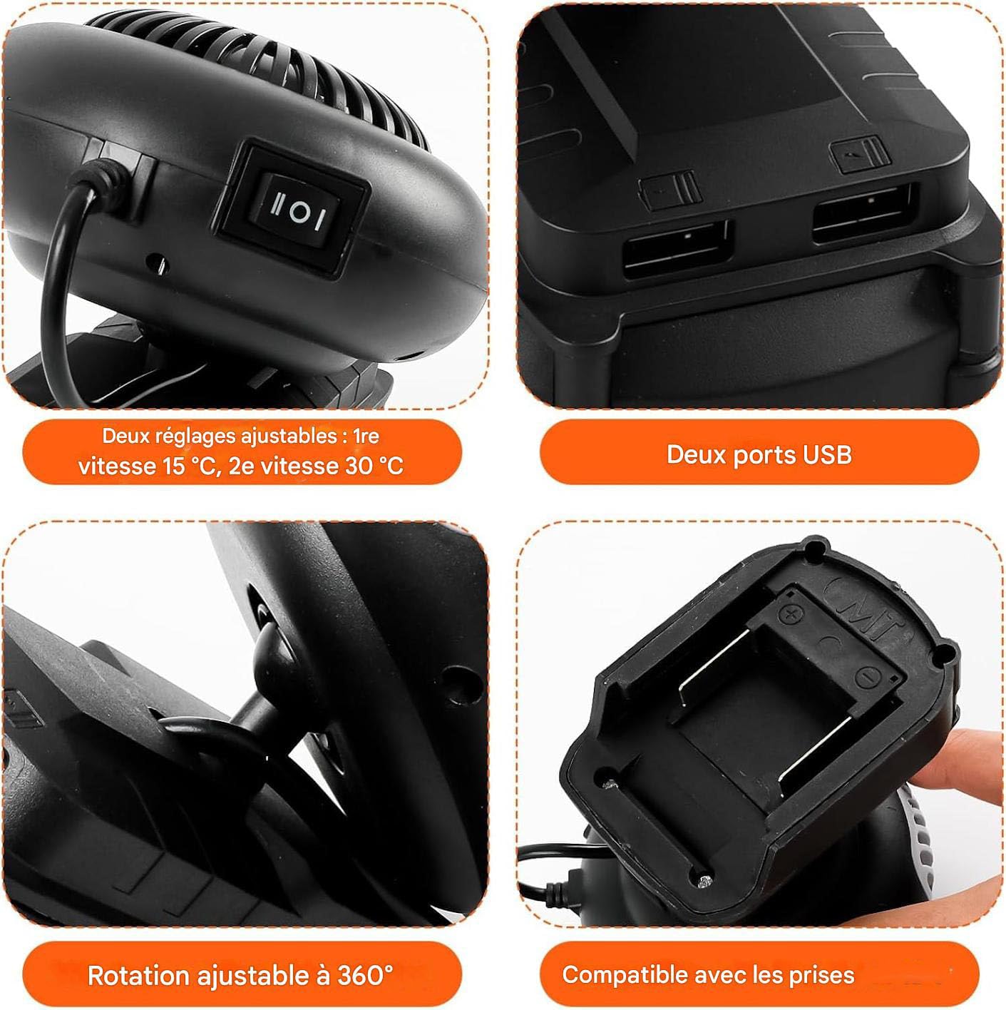 Chauffage A Batterie,Chauffages Voiture Portable Sans Fil, Chauffage Sur Batterie Rechargeable, Dégivrage&Désembueur, 2 Vitesses De Température (2 batteries,64V)