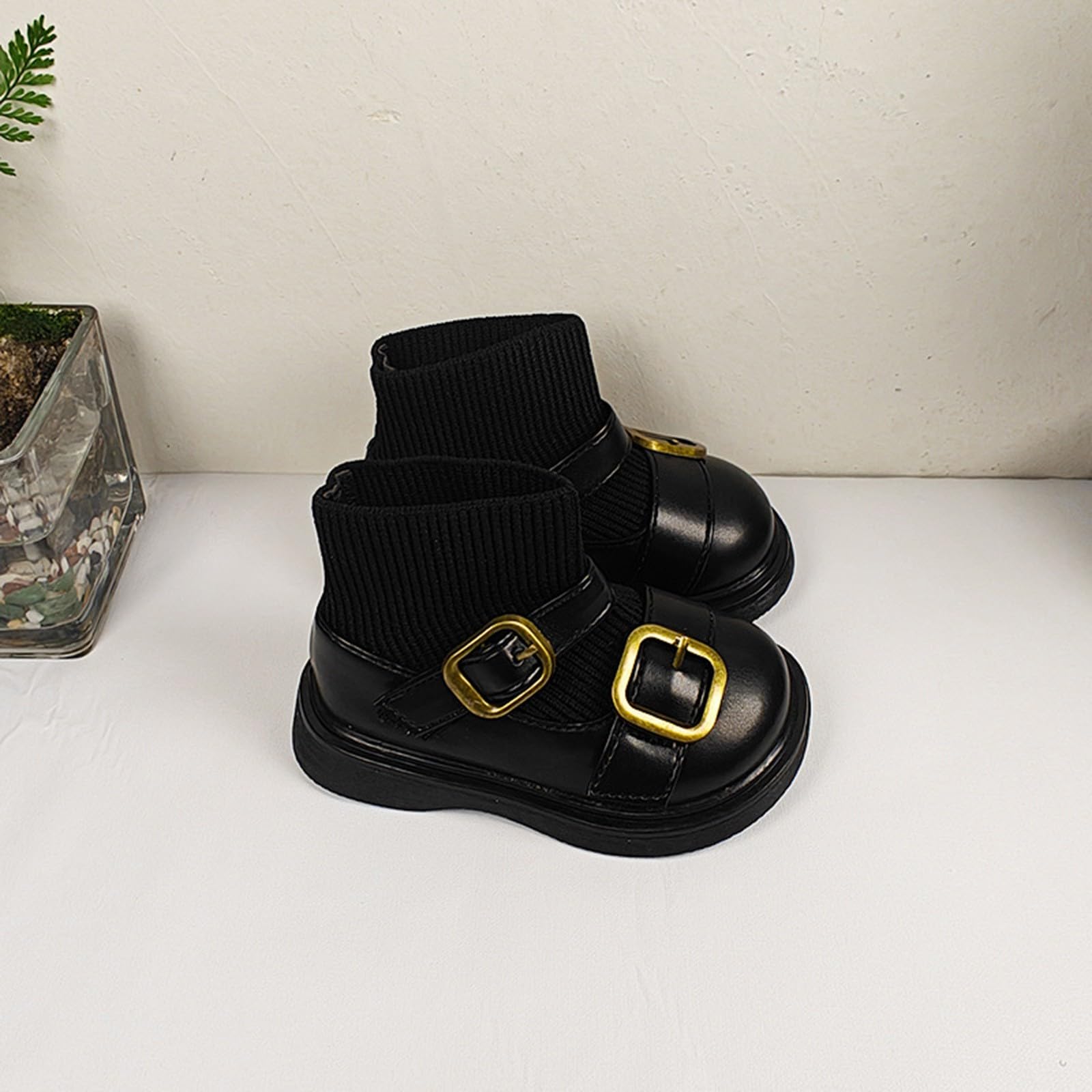 Toddler Girls Dress Boots Baby Ankle Booties Elastic Knitted Top Fashion Shoes Kids Anti-Slip Breathable Walking Shoes (Black, 6.5 Infant)