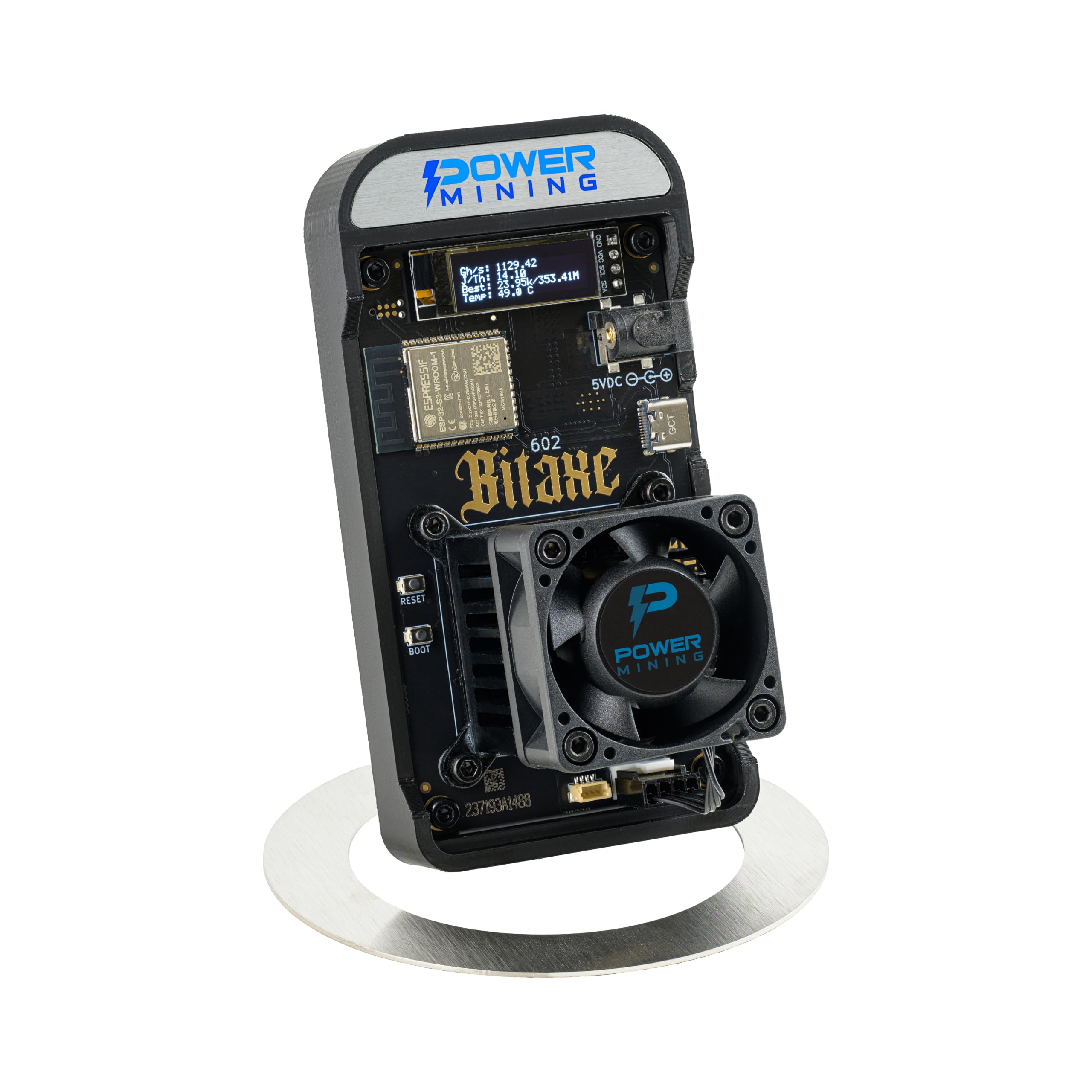 Bitaxe Gamma 602 ASIC Bitcoin Miner | 1.1 TH/s @ 18W | BM1370 (Antminer S21 Pro Chip) | Wi-Fi | USB-C | AxeOS | Open Source | Made in Europe | Inkl. Netzteil & Standfuß