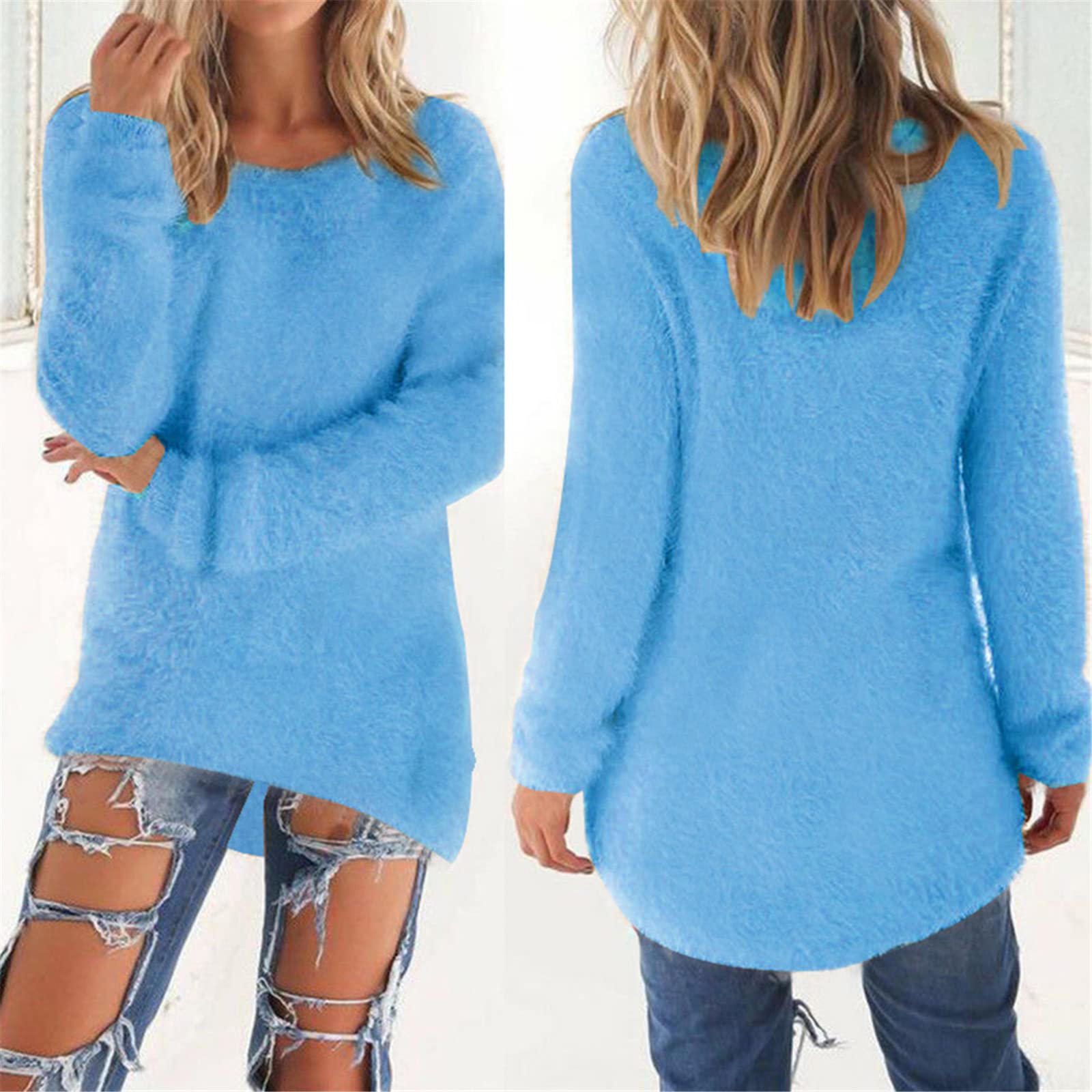 Maglione termico da donna Primavera O Collo Sciolto Cotone Maglia Maglione Lungo Pullover Casual Plus Size Camicia, grigio, XXX-Large