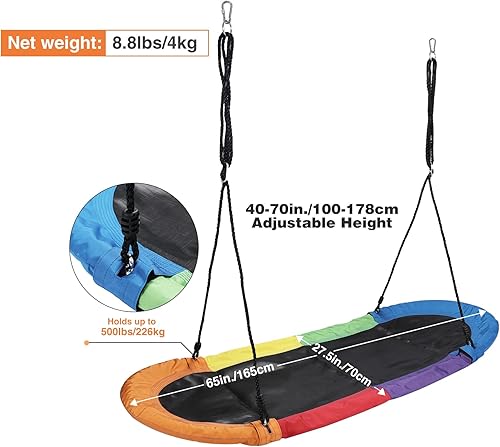 Miniatura 2 de RedSwing Columpio de platillo de 65 pulgadas para niños, columpio de plataforma gigante para patio de juegos al aire libre, columpio de surf ovalado