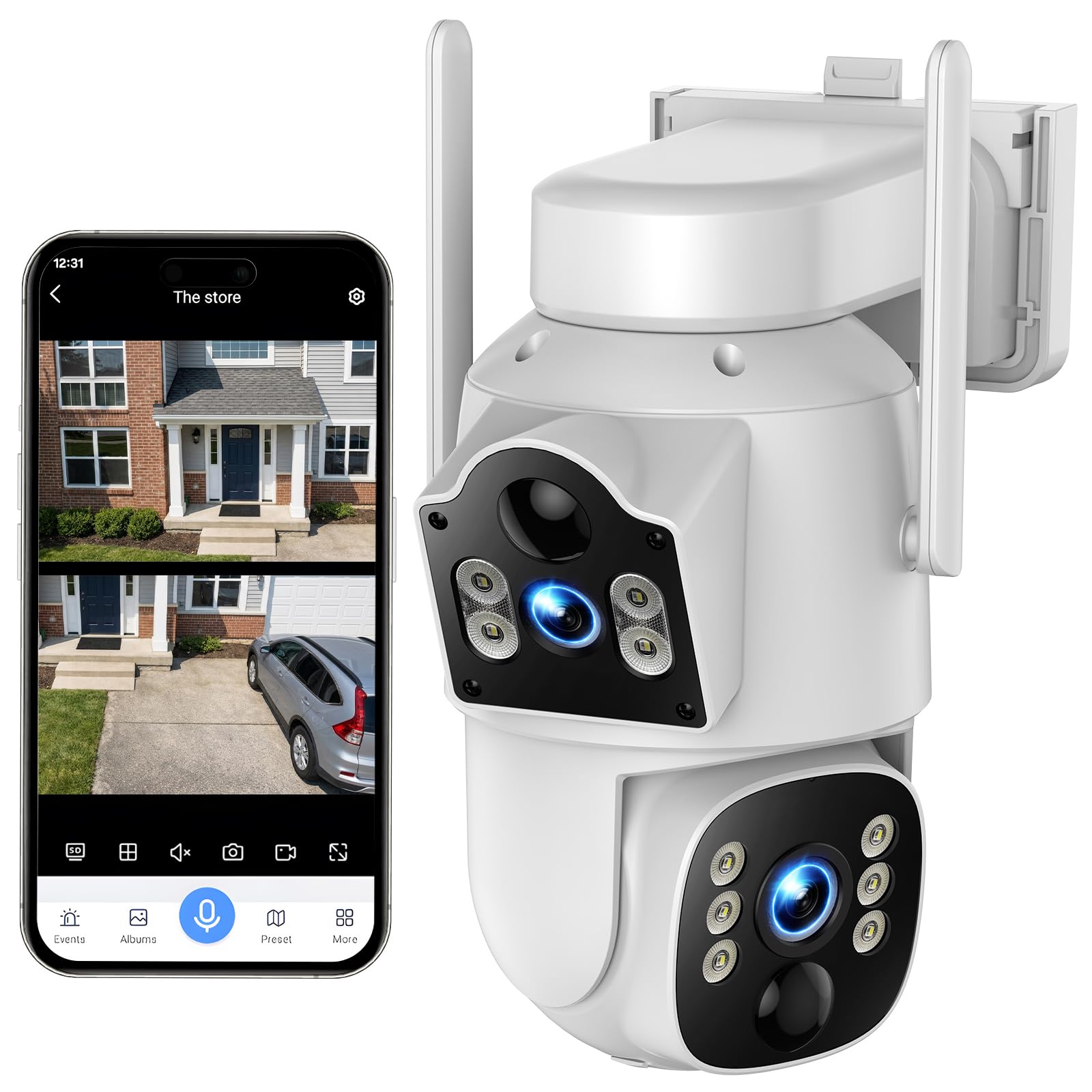 voopeak 4g cellular security camera outdoor wireless, sim card camera with dual lens dual sensor, solar panel 7800mah battery, 360 ptz auto track, color night vision, ip66, no wifi required