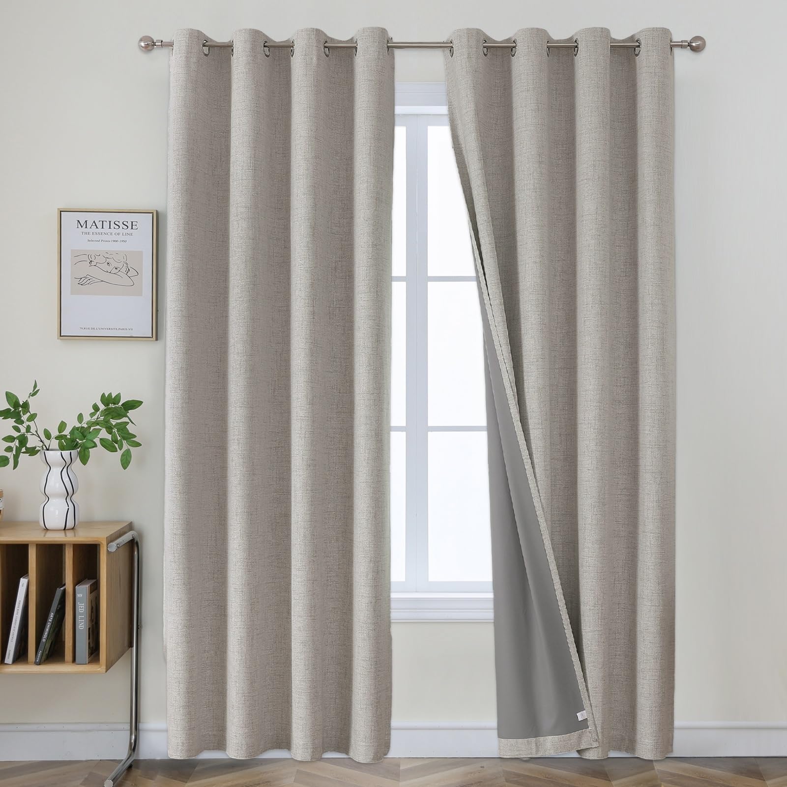 Joydeco 100% Tende Oscuranti per Interni 2 Pezzi, Lino Tende Termiche con Occhielli per Soggiorno Moderne, Cameretta Bambini, Camera da Letto Blackout Curtains(Bianco, 2xL140xA220)
