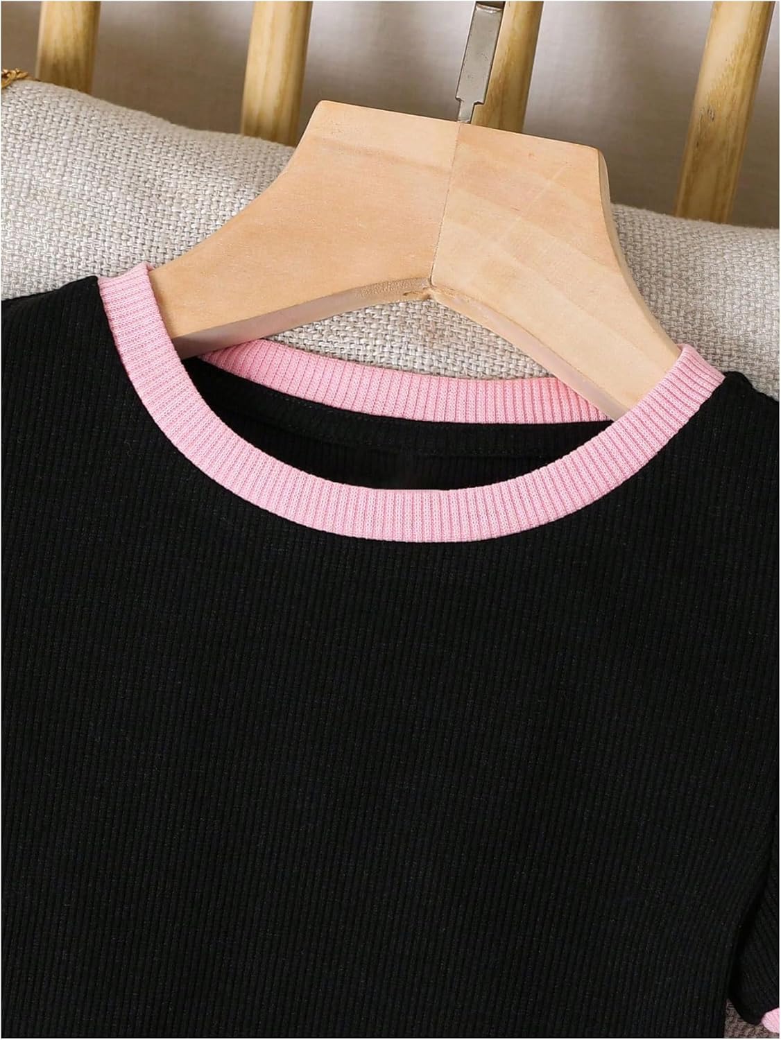 Verdusa Toddler Girl's Coquette 3D Bow Tops Cut Out Backless Contrast Trim Cute T Shirts Ribbed Knit Tees - Image 2