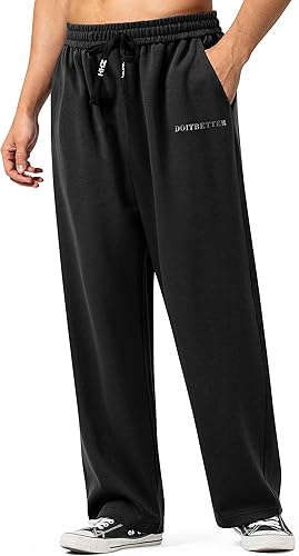 HHZ Pantalones holgados de algodón para hombre, holgados, para yoga, gimnasio, entrenamiento, con bolsillos, parte inferior abierta, pierna ancha y