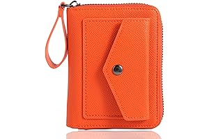 Genuine Leather Small RFID Blocking Bifold Zipper Around Wallets With ID Window...