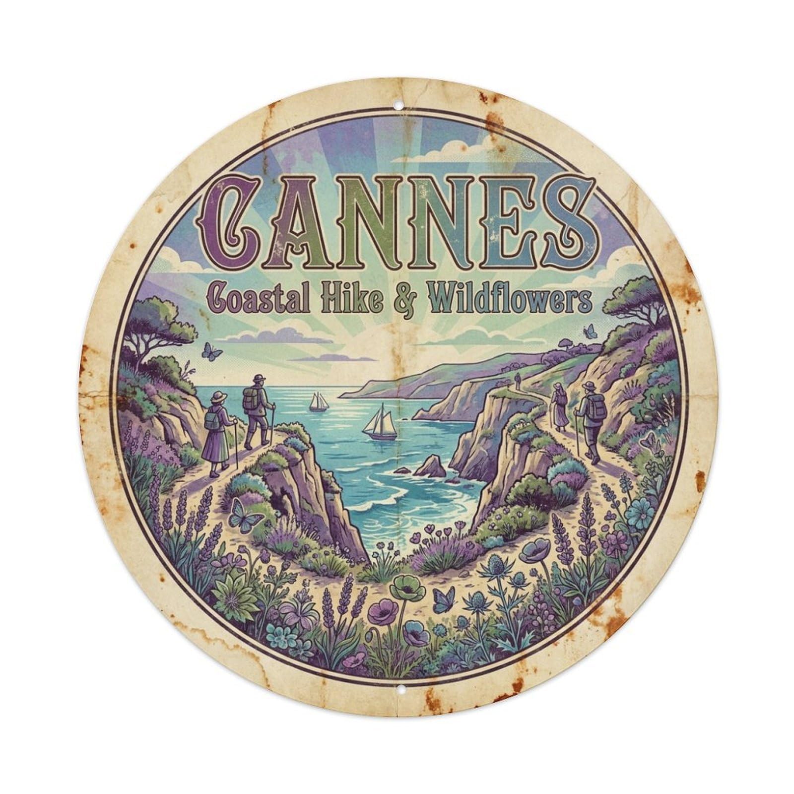 City Travel Coastal Hills Wildflowers France Cannes Metal Tin Sign