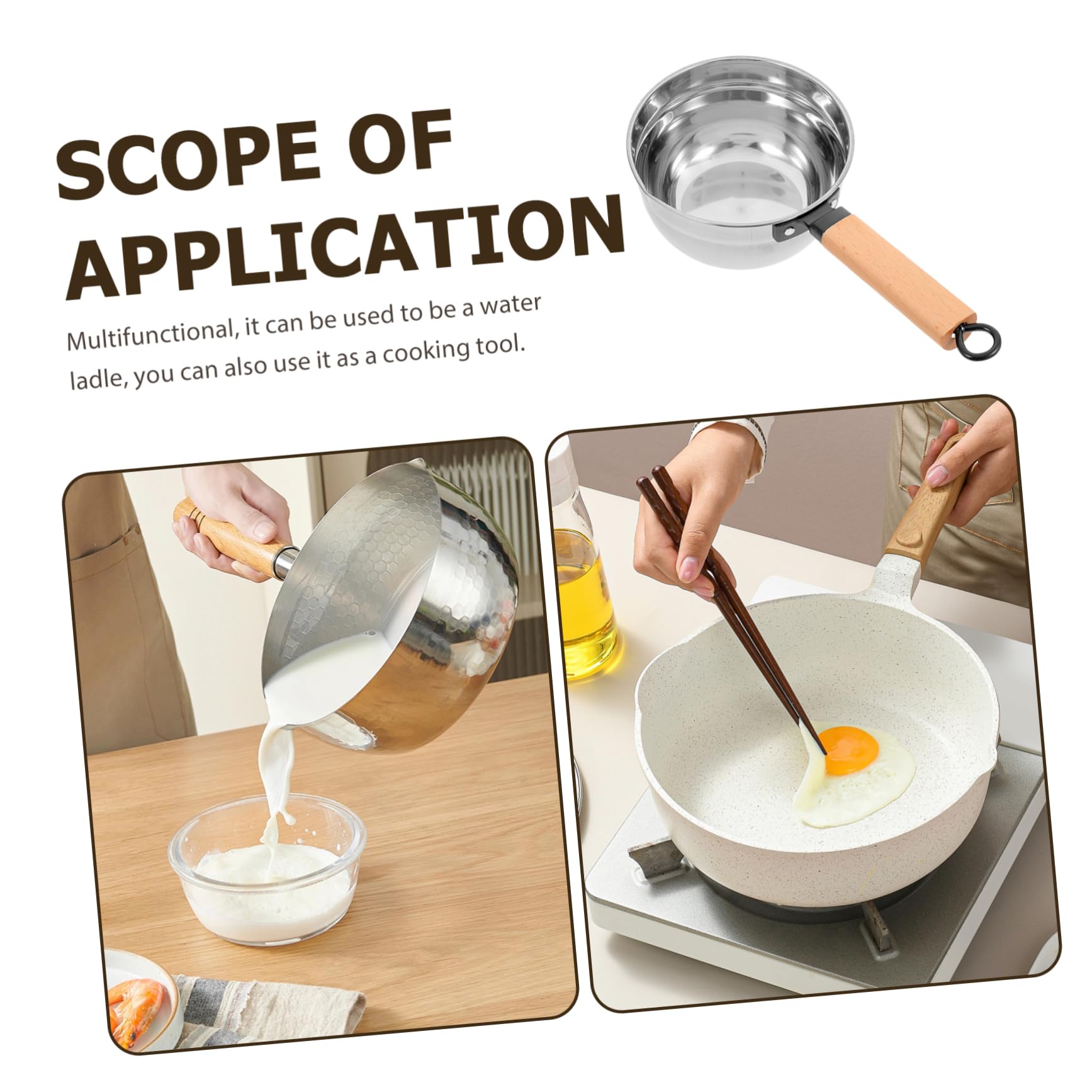 Edelstahl Schöpfkelle mit Holzgriff für Haushalt und Küche, Silber