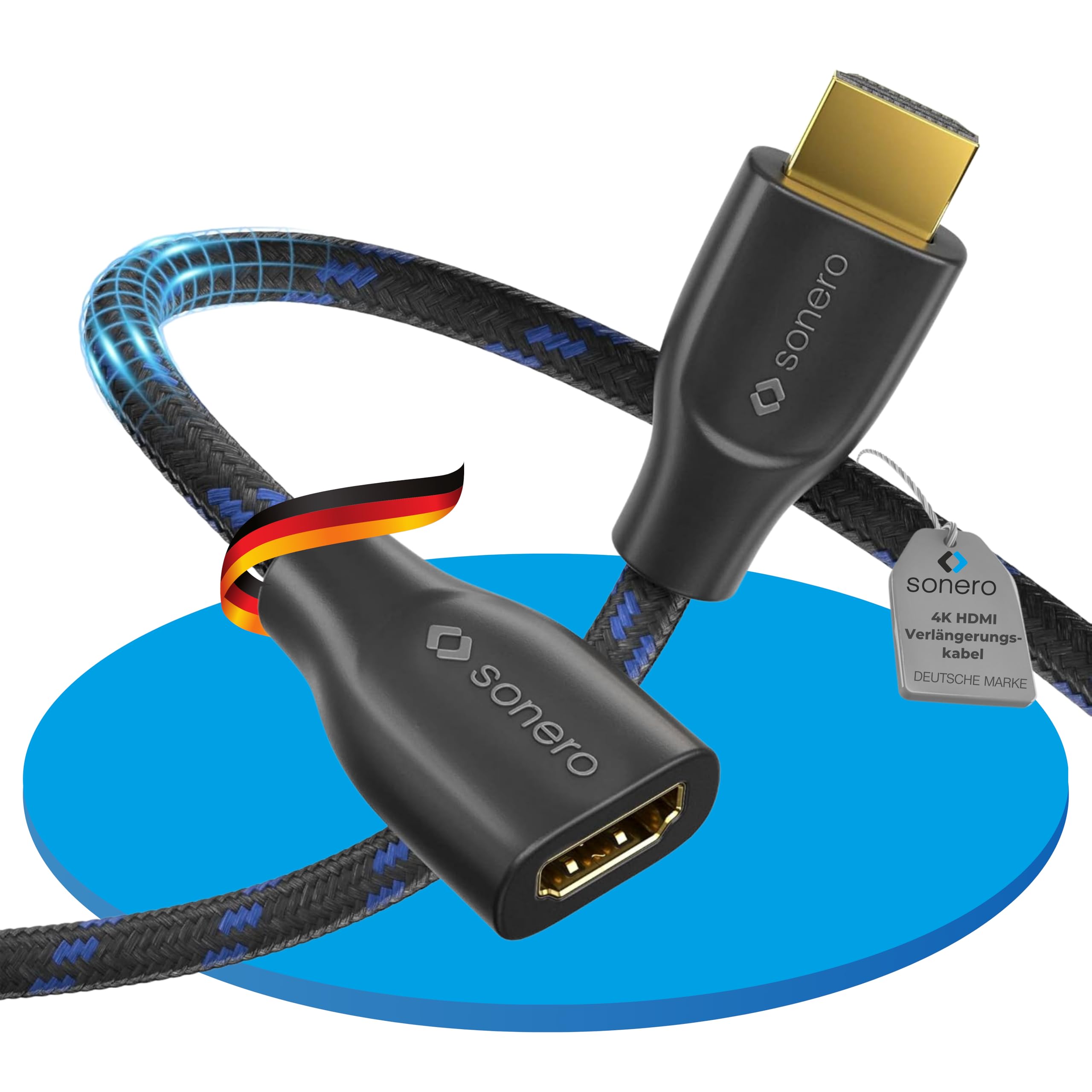 Sonero® 4K HDMI Extension Cable, Premium High Speed, 4K 60Hz, HDMI Male to HDMI Female, Gold-Plated Contacts, Double Shielding, Cotton Sheath, 1.50 m