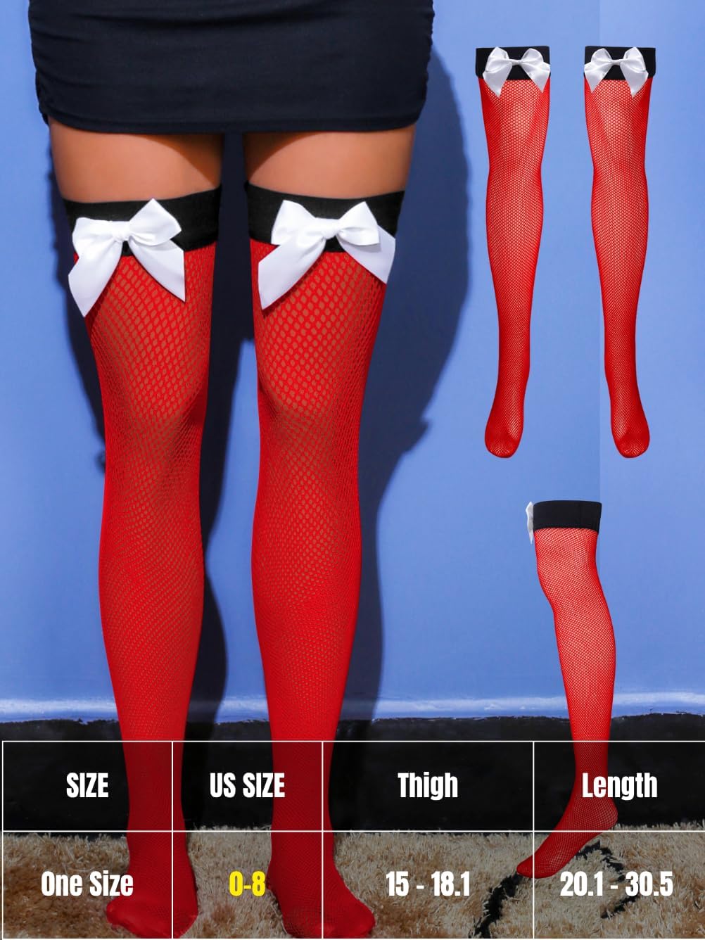 Women Sexy Satin Bow Fishnet Stockings, Silicone Stay Up Thigh High Tights, Christmas Over The Knee Socks Rave Outfit - Image 4
