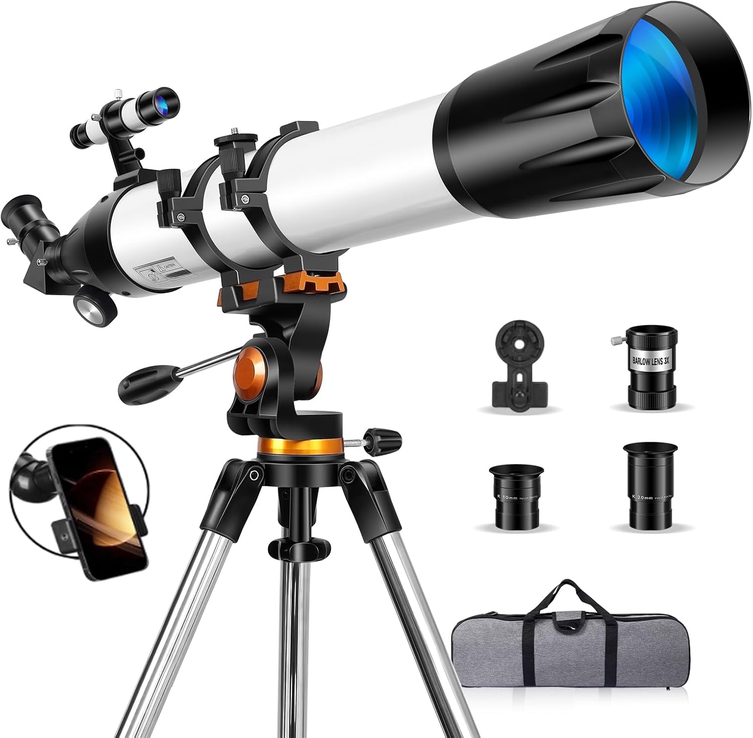 Telescope, Telescope for Adults High Powered 90mm Aperture 800mm, Telescopes for Adults Astronomy Fully Multi-Coated, Telescopes for Beginners with Phone Adapter, Tripod and Carry Bag