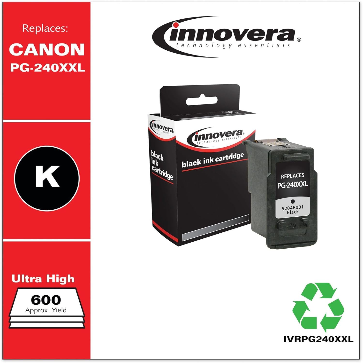 Innovera Remanufactured Black Extra High-Yield Ink, Replacement for PG-240XXL (5204B001), 600 Page-Yield
