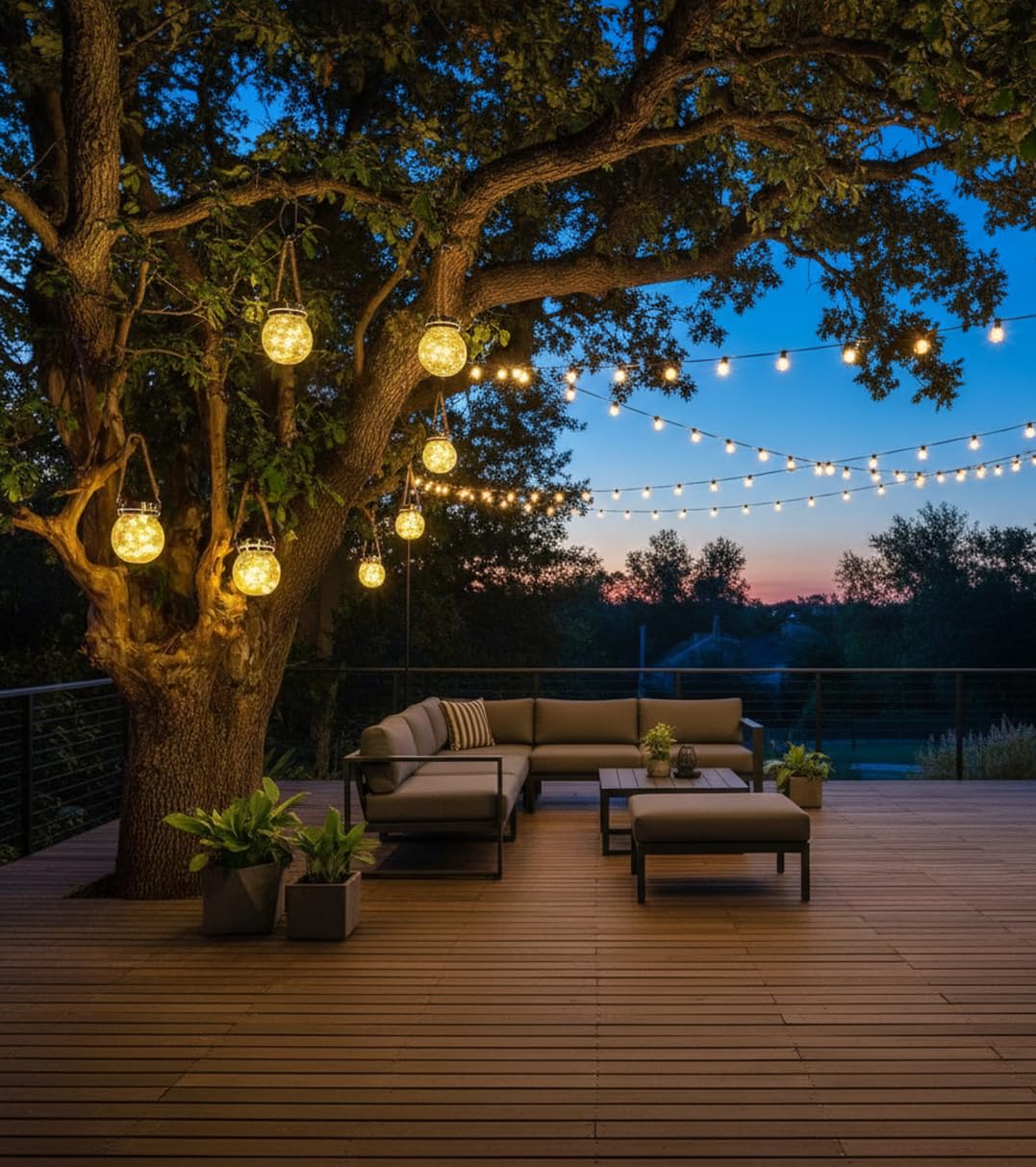 BEL AIR HOME - Lot de 2 Suspensions Solaires LED en Verre 3000K IP65 - Éclairage Extérieur Automatique 8-12h - Déco Élégante pour Jardin, Patio - 30 LEDs Chaudes, Verre