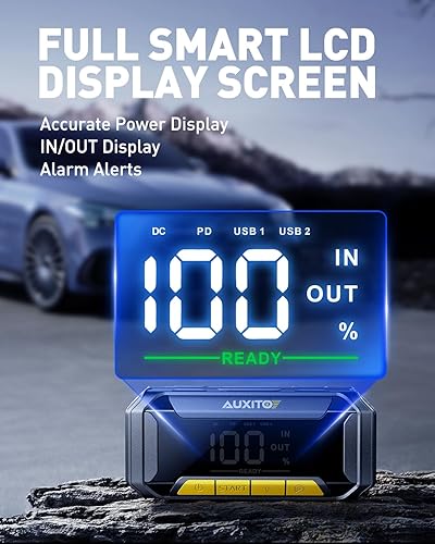 Miniatura 9 de AUXITO Batería de coche de 8000 A, función de arranque de fuerza de arranque, caja de salto de 60 W, carga rápida, 160 W, salida de CC, arrancador