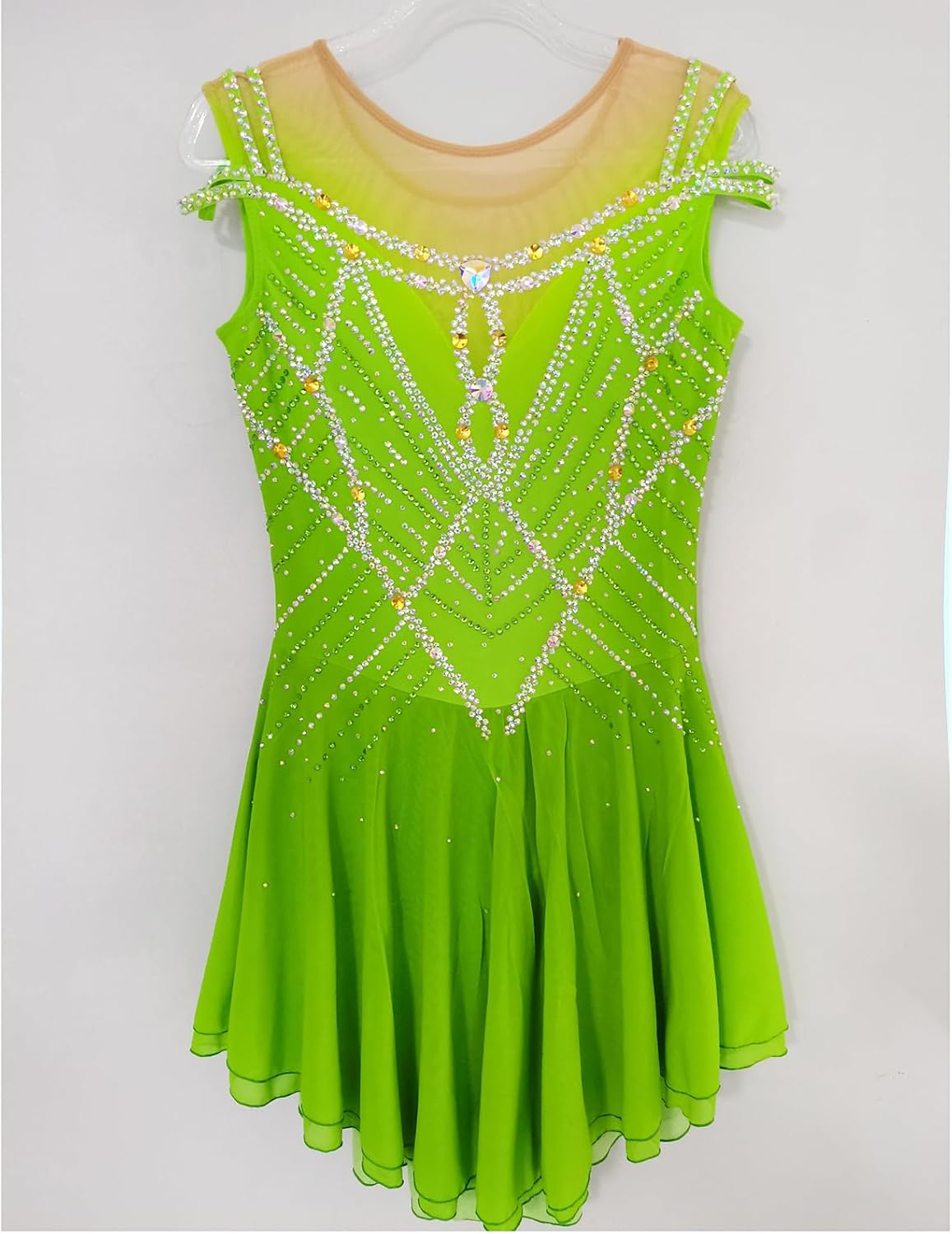 Green Sleeveless Figure Skating Dress for Competitions and Shows Elegant for Performance