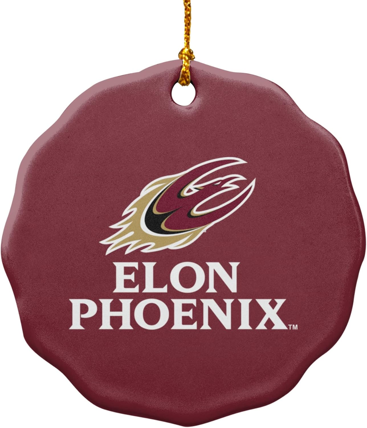 GRAPHICS & MORE Elon University Phoenix Logo Porcelain Scalloped Holiday Christmas Tree Ornament - 2.8" (7.1 cm)