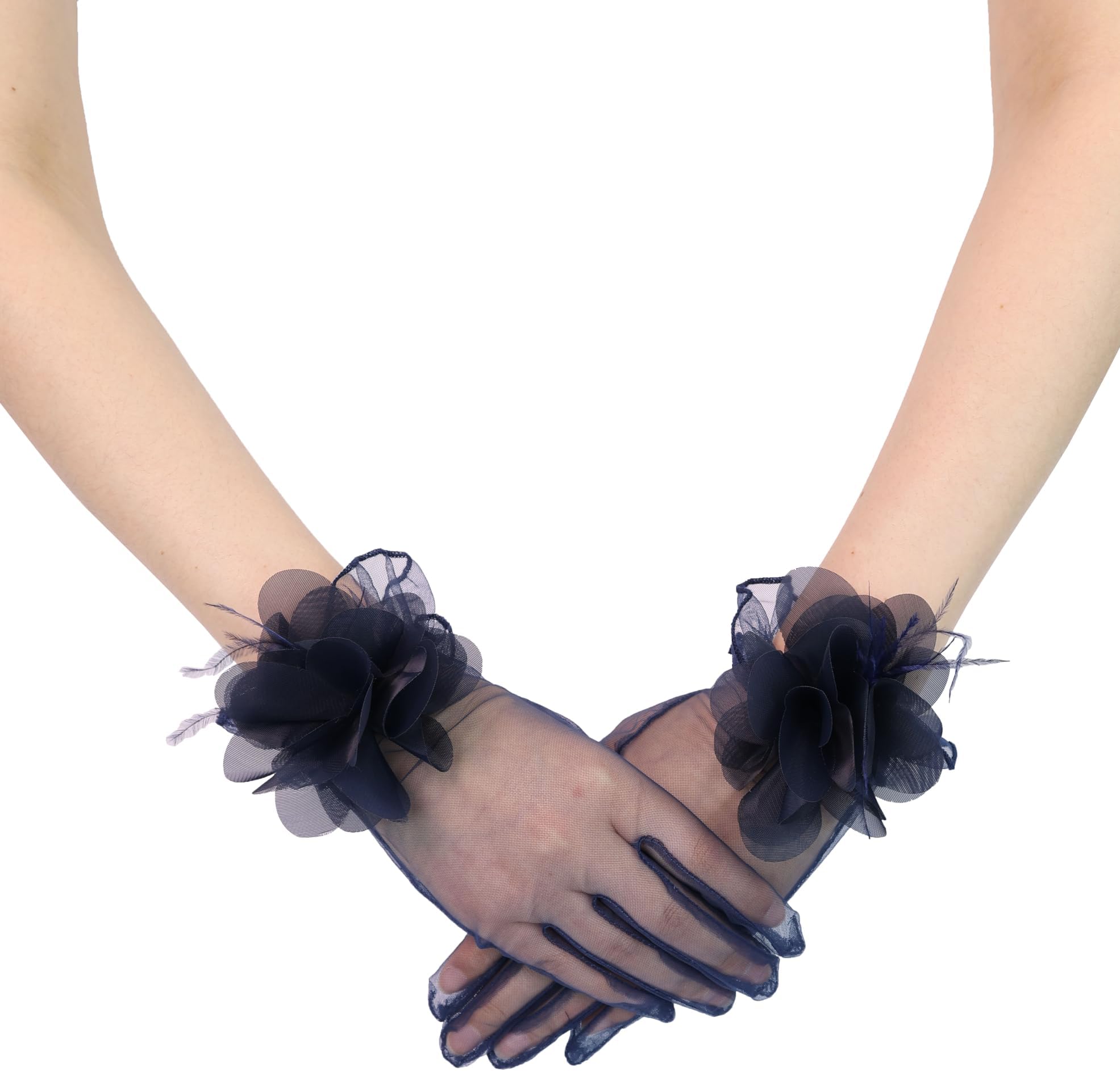 Tulle Short Gloves Floral Tea Party Gloves for Women Wedding Accessories