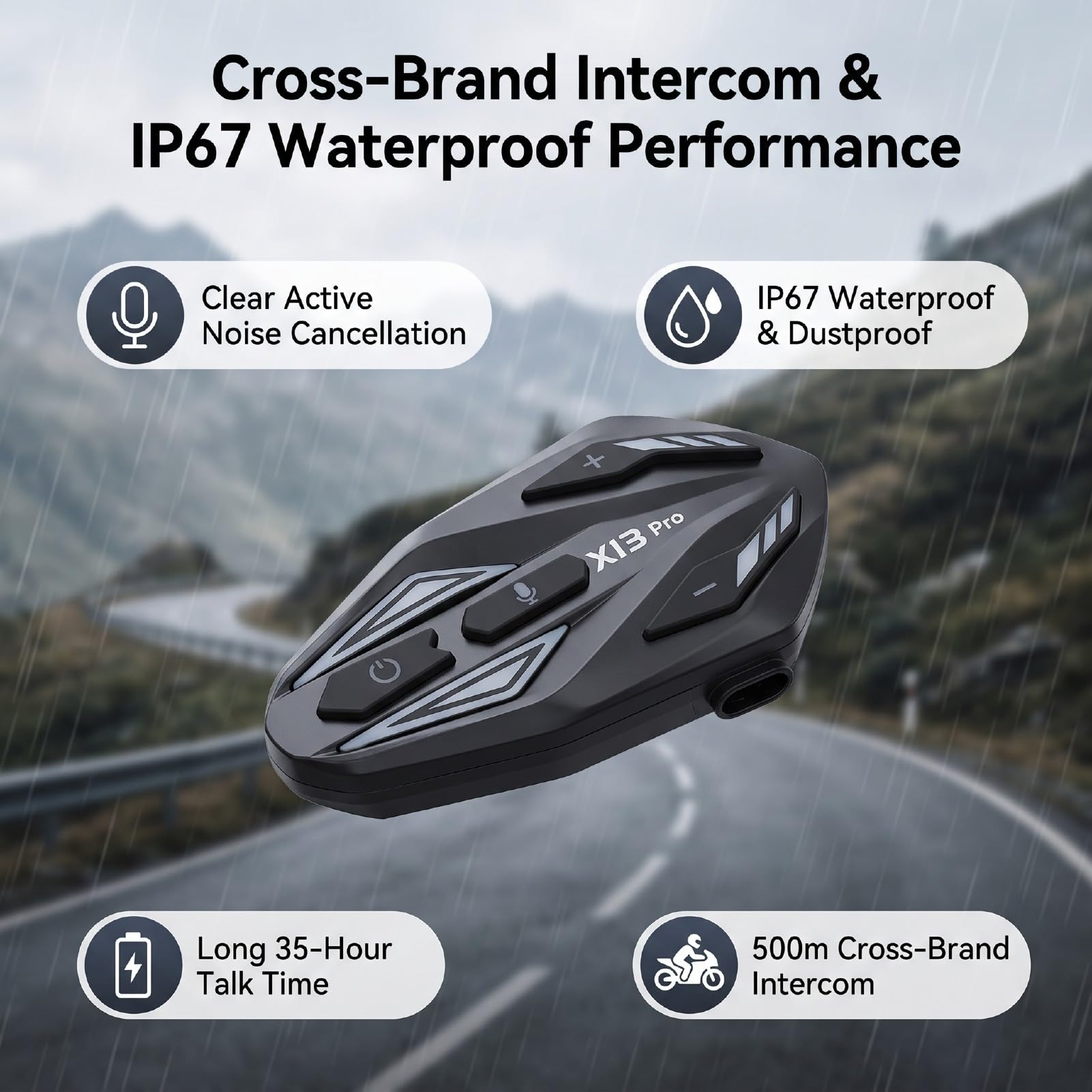 Naroote Casque Bluetooth pour Moto, IP67, 1150mAh, avec Réduction de Bruit