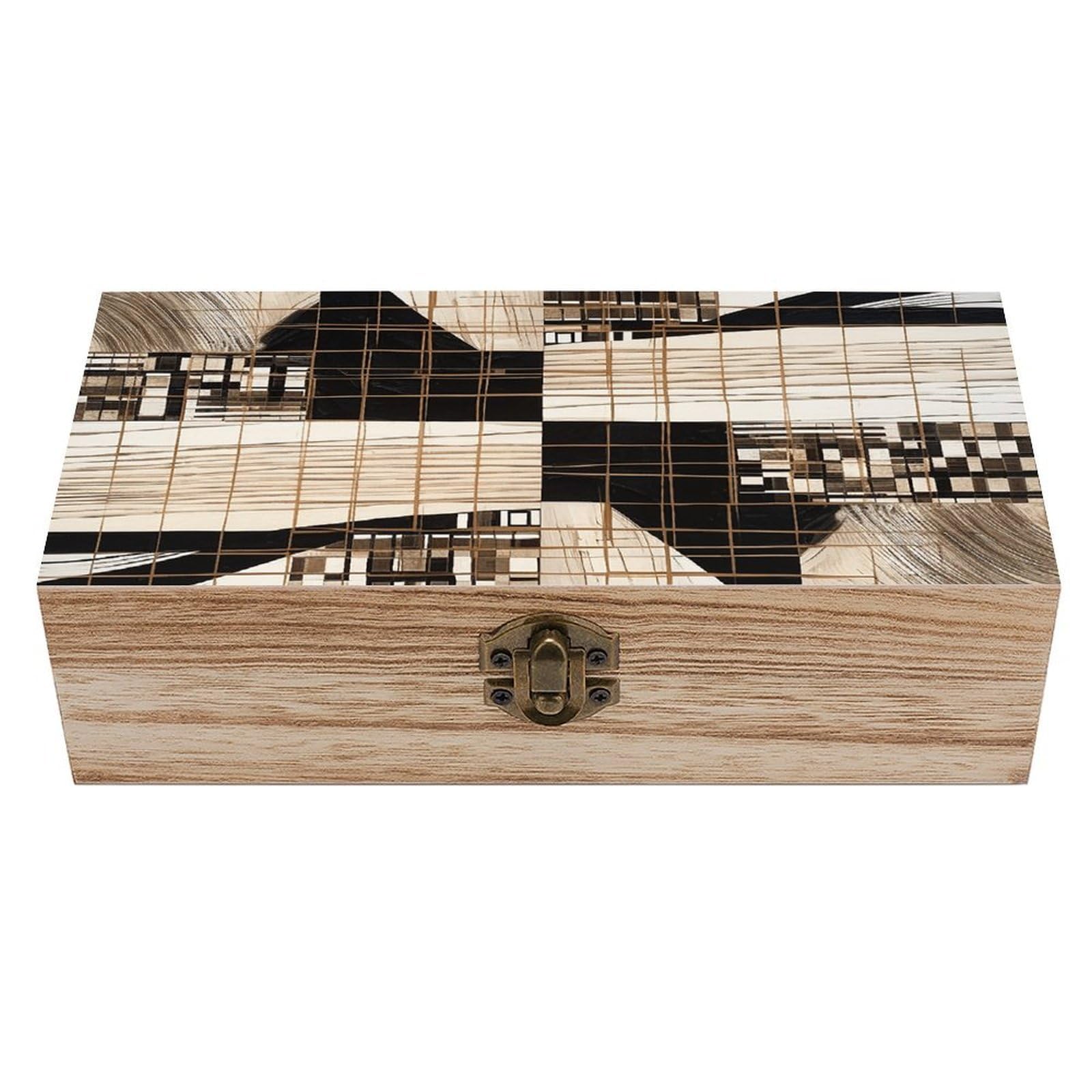 HLBSDM Vintage Wooden Storage Box Lines And Squares Keepsake Box for Jewelry Photos Letters Elegant Desktop Organizer for Home Office Decor