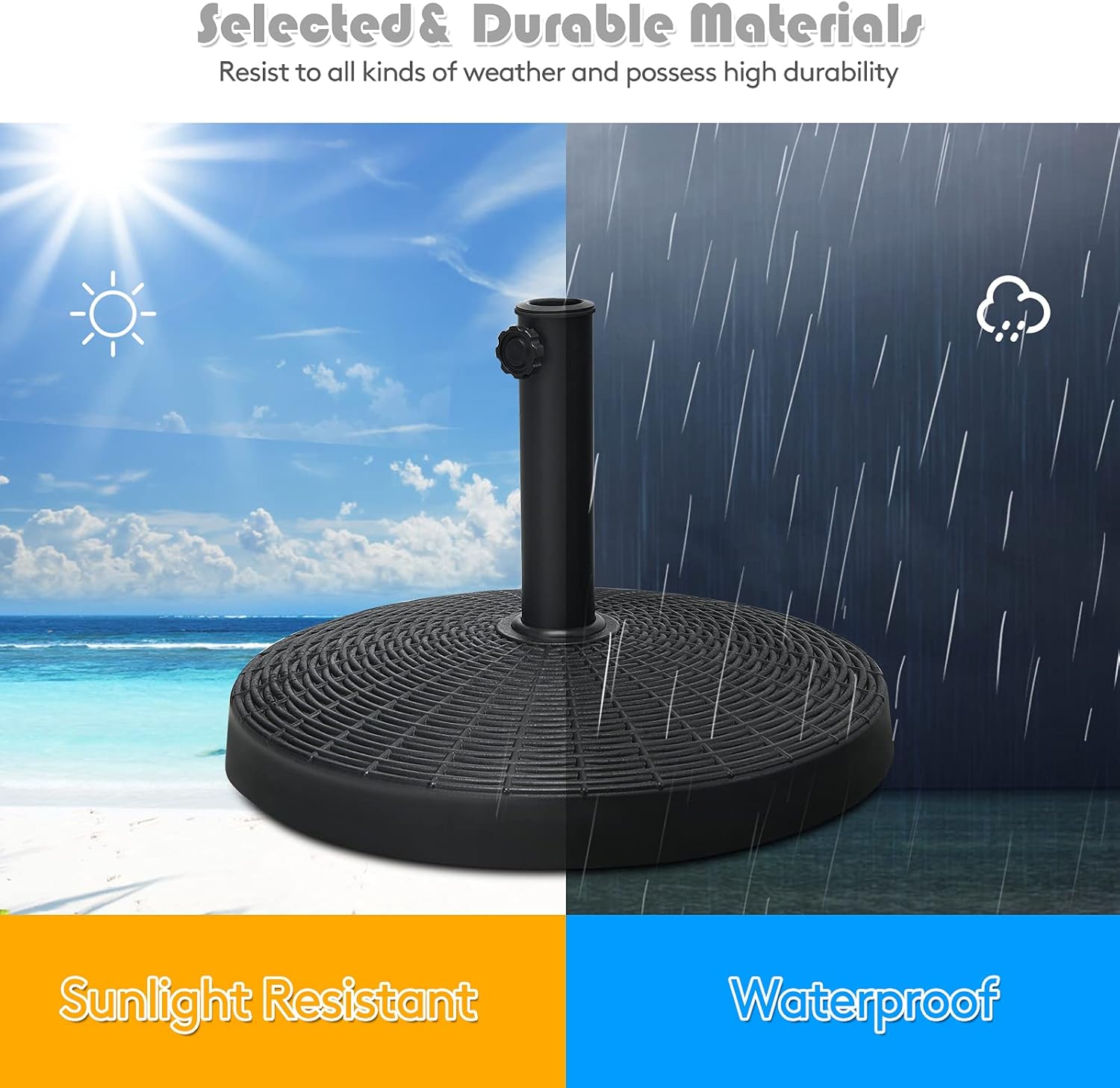 Tangkula 49 LBS Patio Umbrella Base, 20.5 Inch Outdoor Umbrella Stand W/Rattan Design, Adjustable Knob, Round Umbrella Holder for Backyard, Market Entrance, Poolside