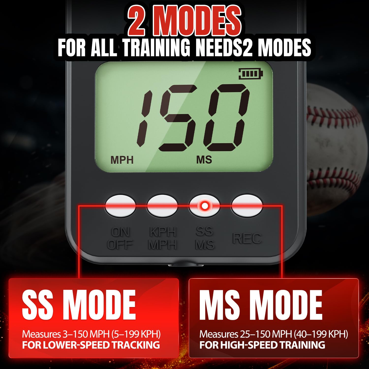 Pistola radar da baseball girevole con treppiede, display LCD trasparente, pistola radar per misurare il pitching/swing, sensori di velocità portatili o a mani libere, attrezzatura da allenamento per