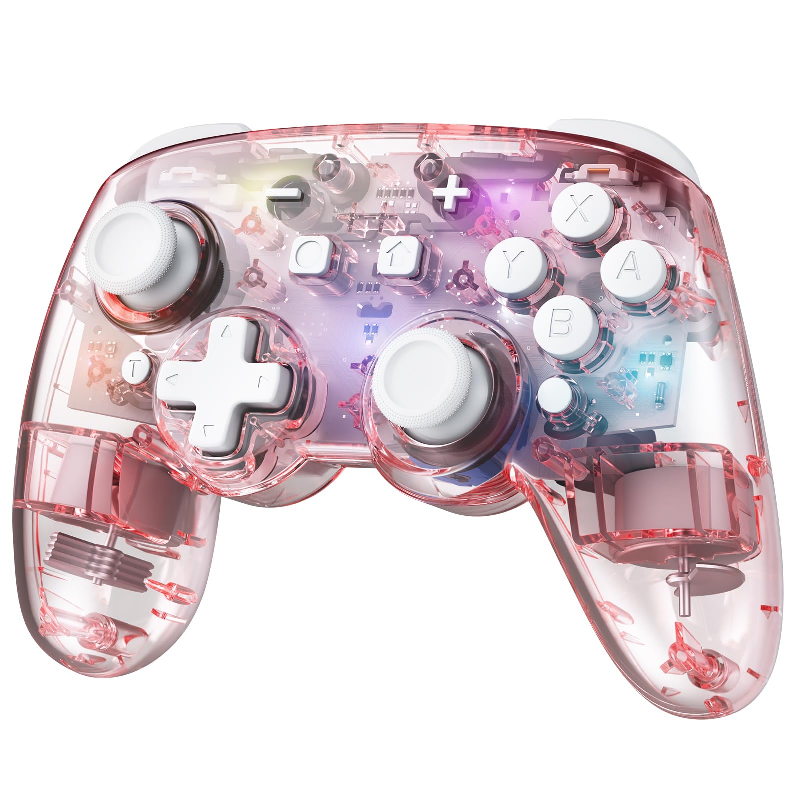 PALPOW Manette Switch à Effet Hall sans fil, Compatible avec Switch 2/OLED/Lite, Gamepad Bluetooth avec 7 Couleurs LED/Macro/Capteur de Mouvement/Turbo - Rose Transparent