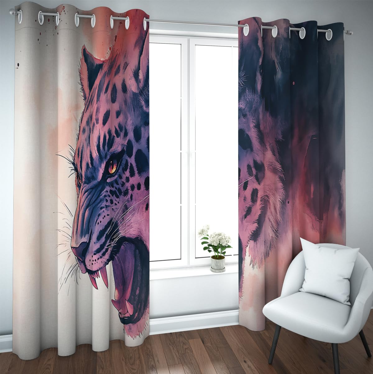 Cortinas opacas modernas abstractas para la fauna salvaje Acuarela leopardo rosa y morado Cortinas ventana para reducir el ruido en el salón los dormitorios adolescentes 2 paneles (W140xL240cm cada uno)