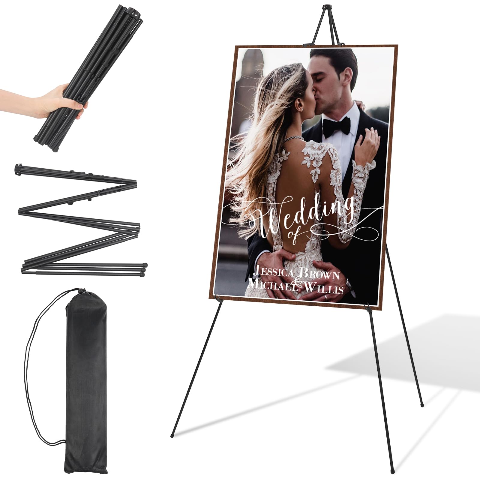 Vankarr Caballete para Cartel de Boda, Caballete Plegable para Pintar, Boda, Presentaciones, Carteles, Exhibiciones de Arte, Negro