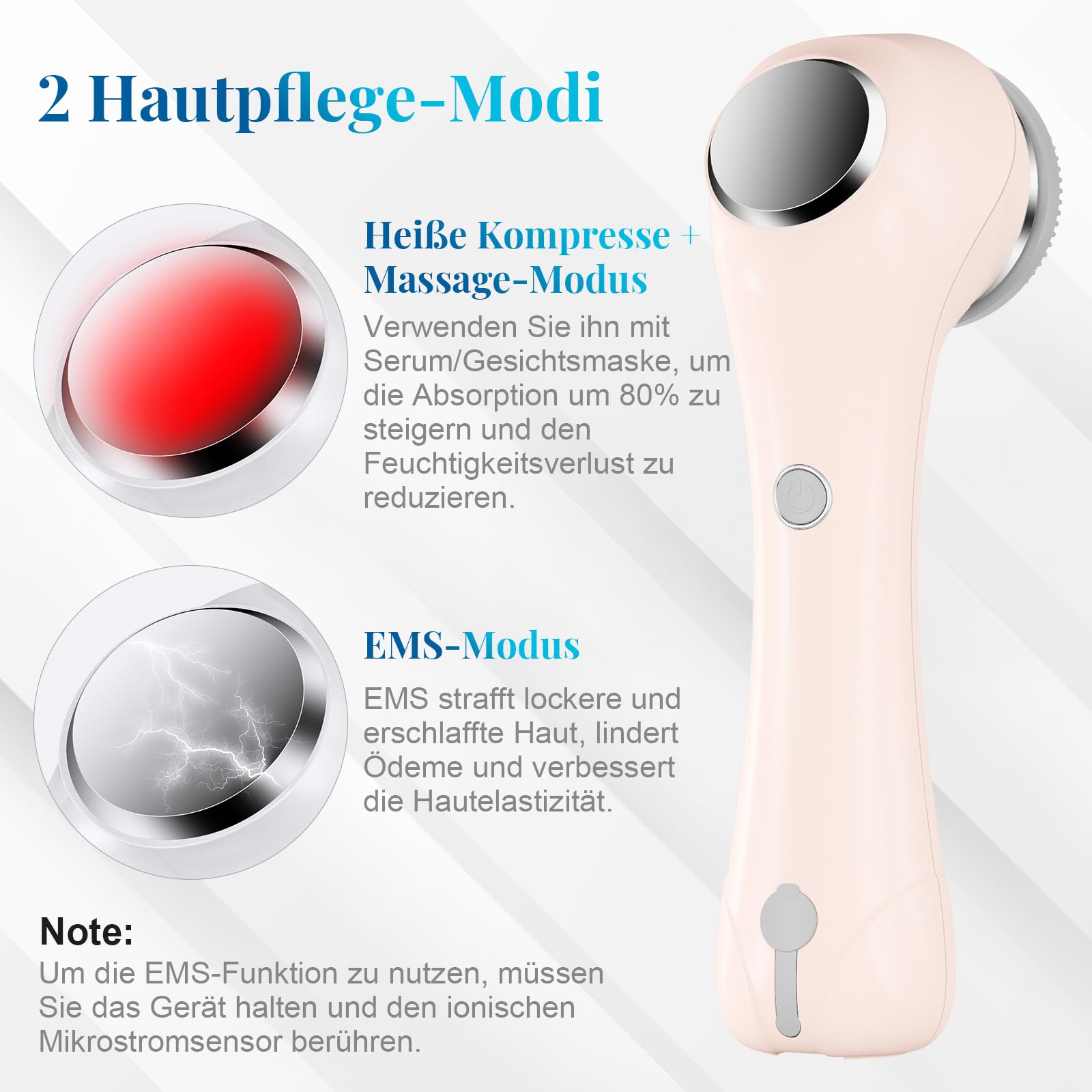 Elektrische Gesichtsreinigungsbürste, 2 in 1 Gesichtsbürste Mit 4 Bürstenköpfen, EMS Gesichtsmassagegerät mit Heizung Wasserdichte Gesichtsreinigung Tiefenreinigung für alle Hauttypen (Rosa)