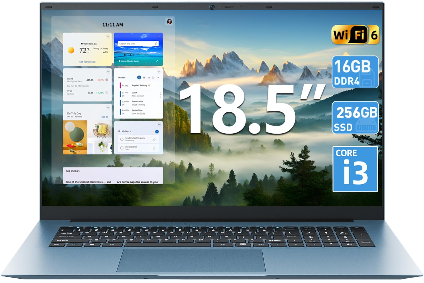 Laptop 18,5 Zoll FHD Display, 16GB RAM 256GB SSD | AI-Unterstützung, WiFi 6, Vollfunktions Type-C Deutsche Tastatur Ideal für Studium, Homeoffice und Business