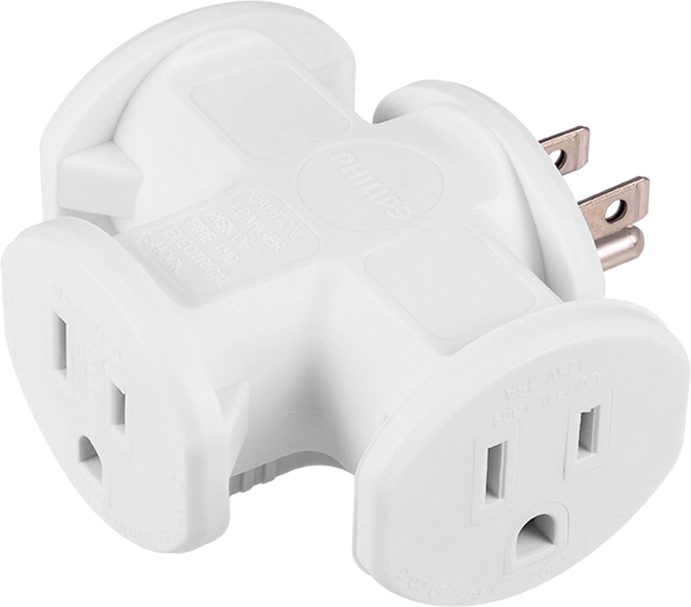 Philips 3-Outlet Extender, T-Shaped Adapter Spaced, Grounded Wall Tap, 3-Prong, Multiple Plug, Power Splitter, Cruise Essentials, Use for Home Office School Dorm Garage, White, SPS1630E/37