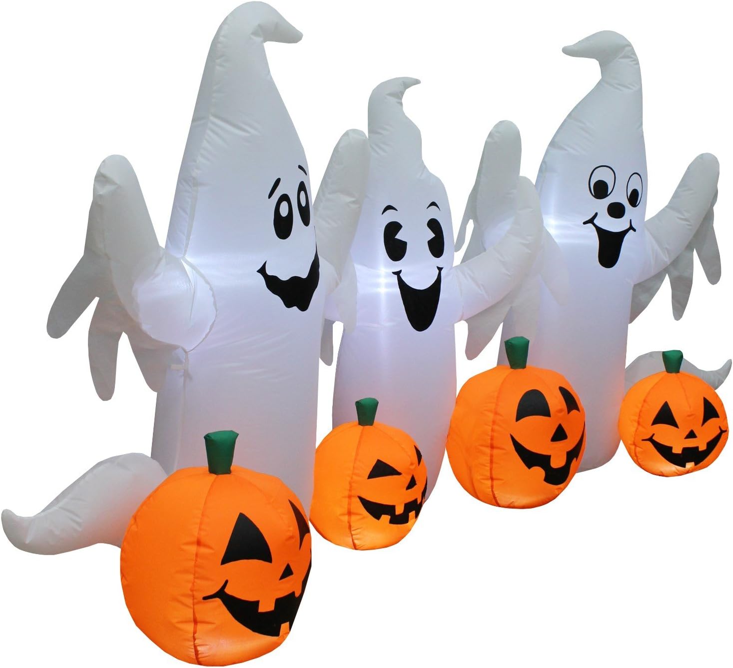 6 FT Long Lighted Halloween Inflatable Three Ghosts with Pumpkins Patch Outdoor Indoor Holiday Decorations, Blow Up LED Lights Lighted Yard Decor, Giant Lawn Inflatables for Home Family Party