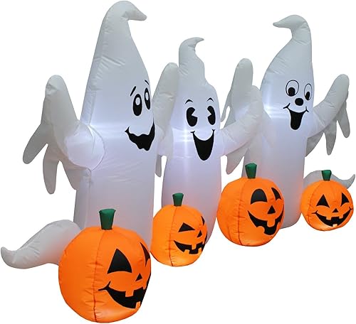 Miniatura 4 de Tres fantasmas inflables de Halloween de 6 pies de largo con parche de calabazas para decoración de vacaciones al aire libre e interior, luces LED