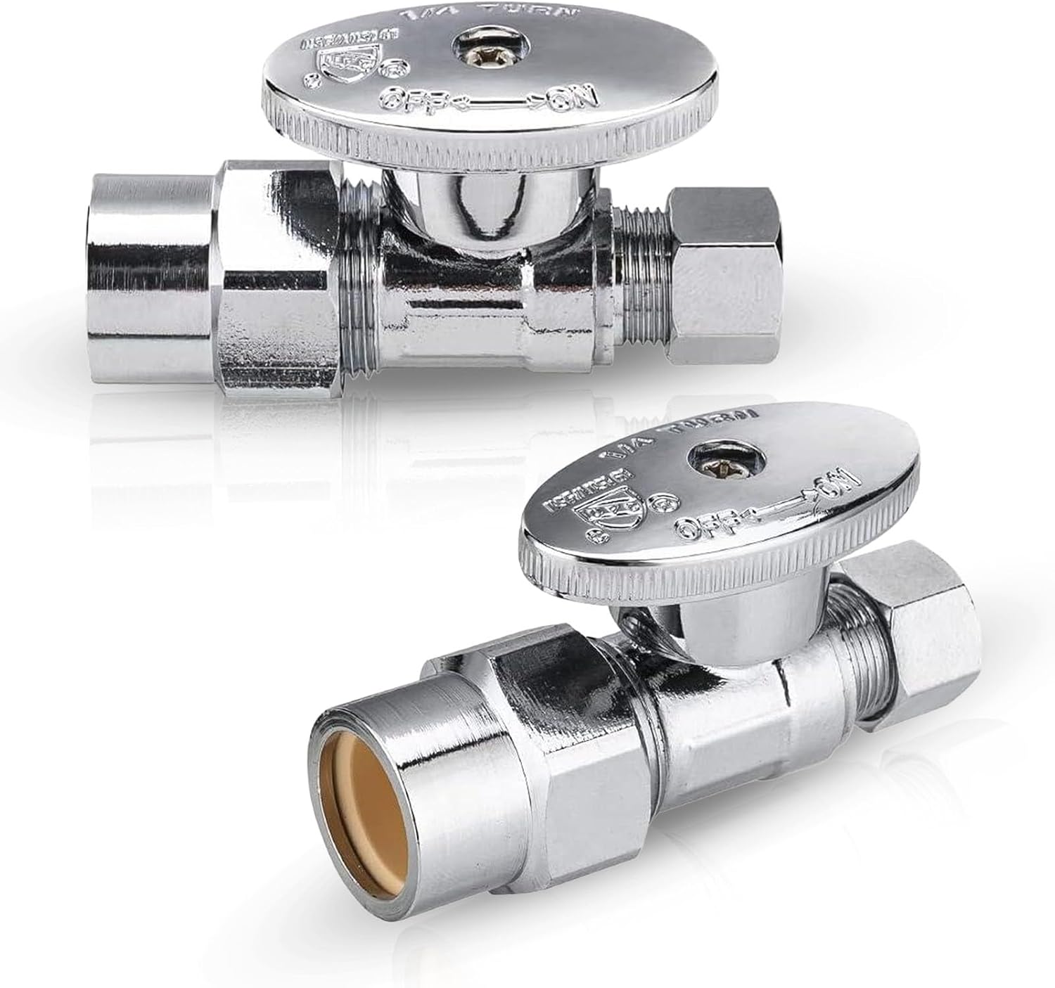 (Pack of 2) Seelink CPVC 1/4 Turn Straight Stop Valve, 1/2" CPVC Pipe x 3/8" OD Compression, Chrome Plated Brass(VALVE073)