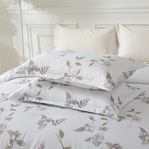 Miniatura 4 de Anibedding Juego de edredón floral Queen, 4 piezas gris oscuro, edredón estampado floral botánico gris oscuro, ropa de cama de microfibra suave con