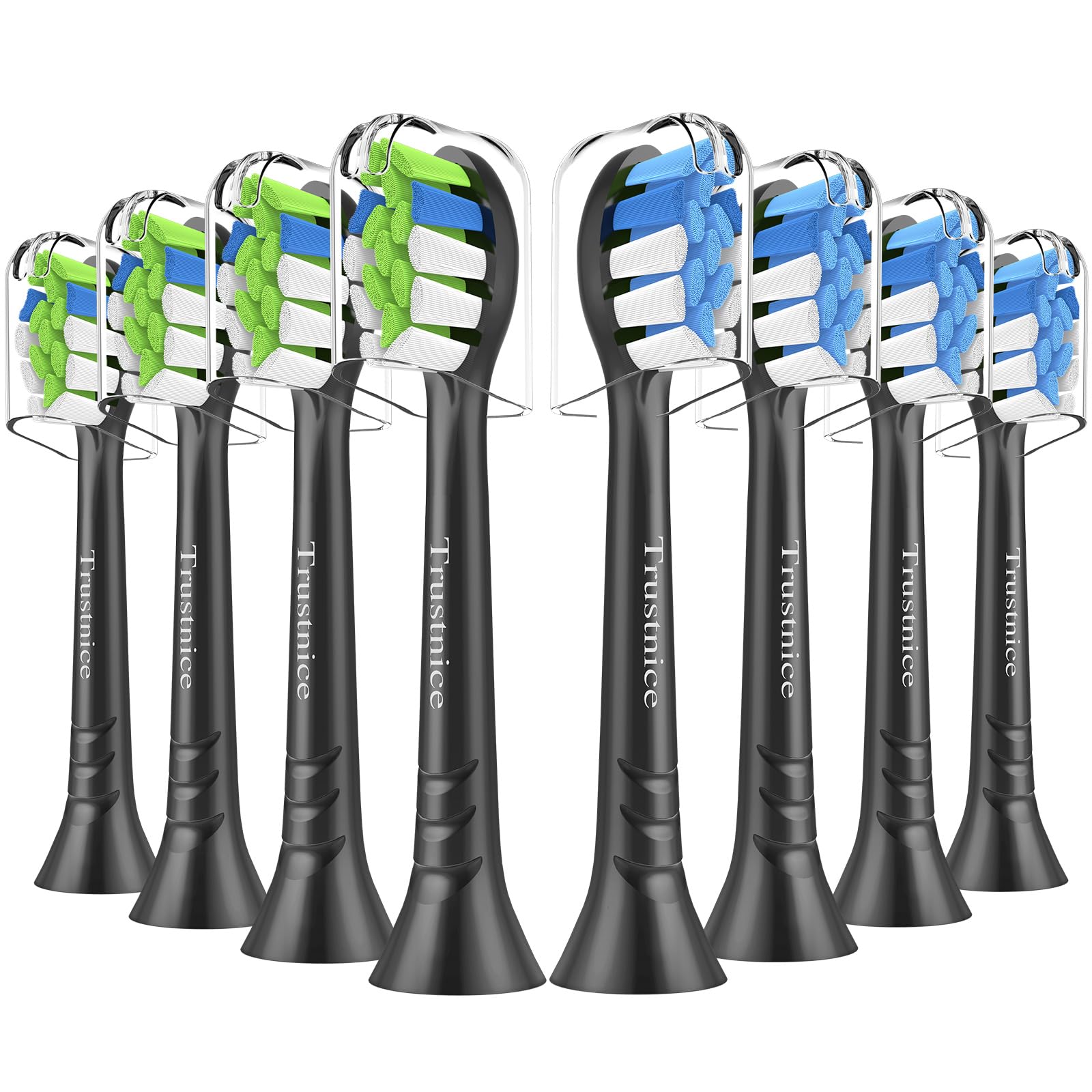 Trustnice Recambio Cepillos Compatible con Philips Sonicare,Cabezales de cepillos de repuesto para Sonicare Gum Health, HealthyWhite, Paquete de 8 (Negro, 1 unidad (Paquete de 8))