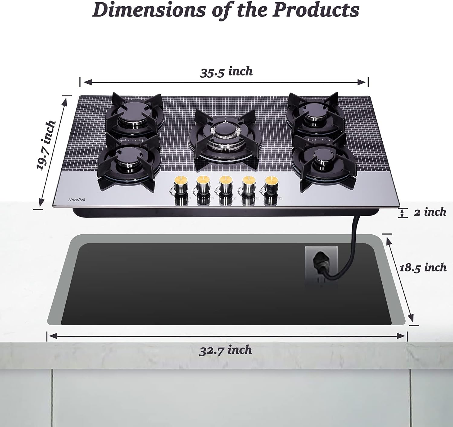 36 inch Gas Cooktop Tempered Glass Gas Stovetop Propane Gas Cooktop 5 Burners NG/LPG Convertible Gas Cooktop with Thermocouple Protection NTG01 : Health & Household