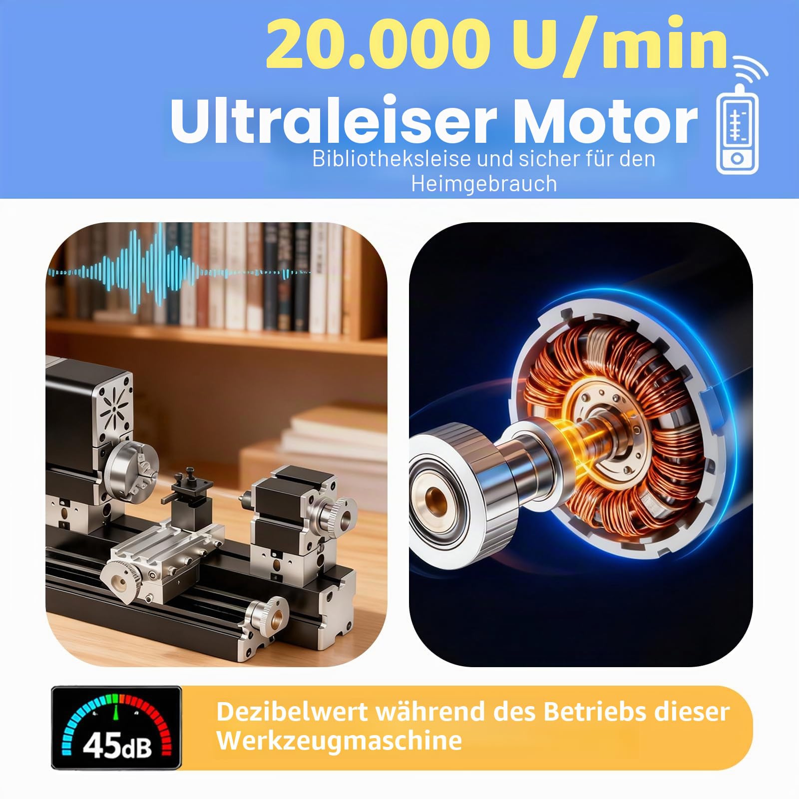 Vollmetall-Miniatur-Drehmaschine 36W 20000 U/min Didaktische Mini-Metall-Drehmaschine für Hobbyisten Holzbearbeitung Handwerk
