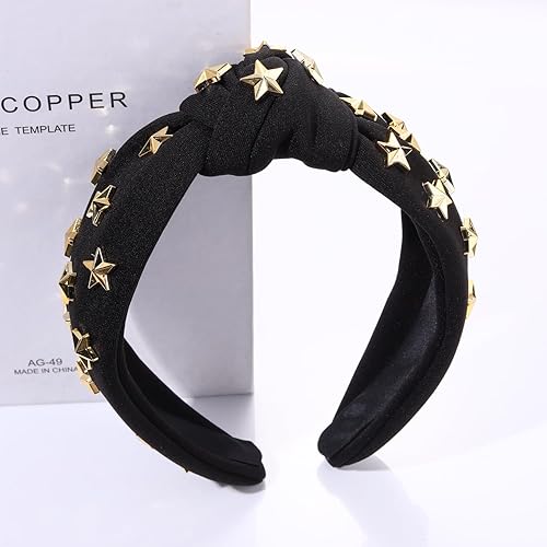 Miniatura 3 de ARATLENCH Diadema anudada con estrellas doradas y tachonadas con nudo en la parte superior ancha, diadema para Navidad, Año Nuevo, vacaciones,